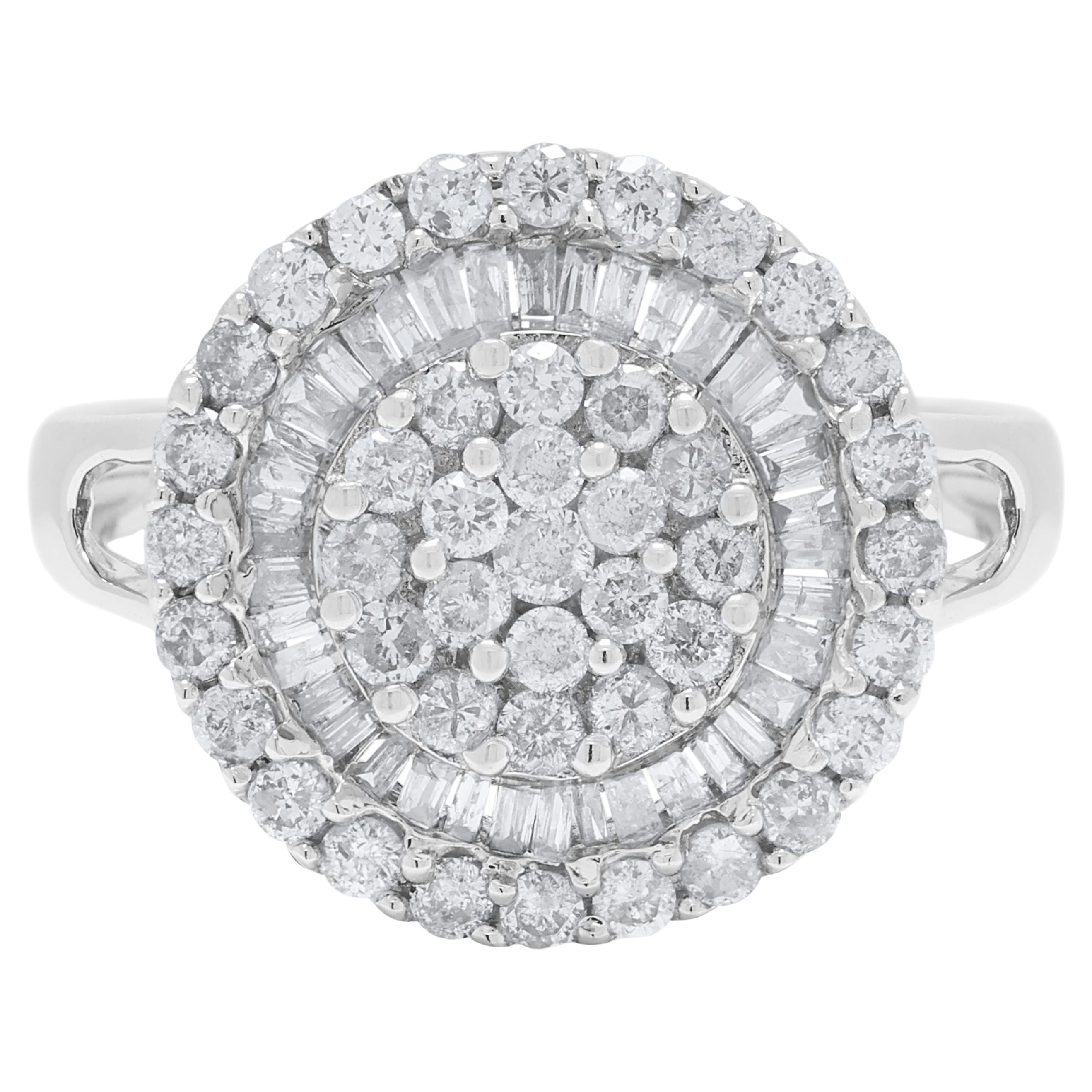 Luminous 0.60ct Natural Diamond Double Halo 18k White Gold Ring