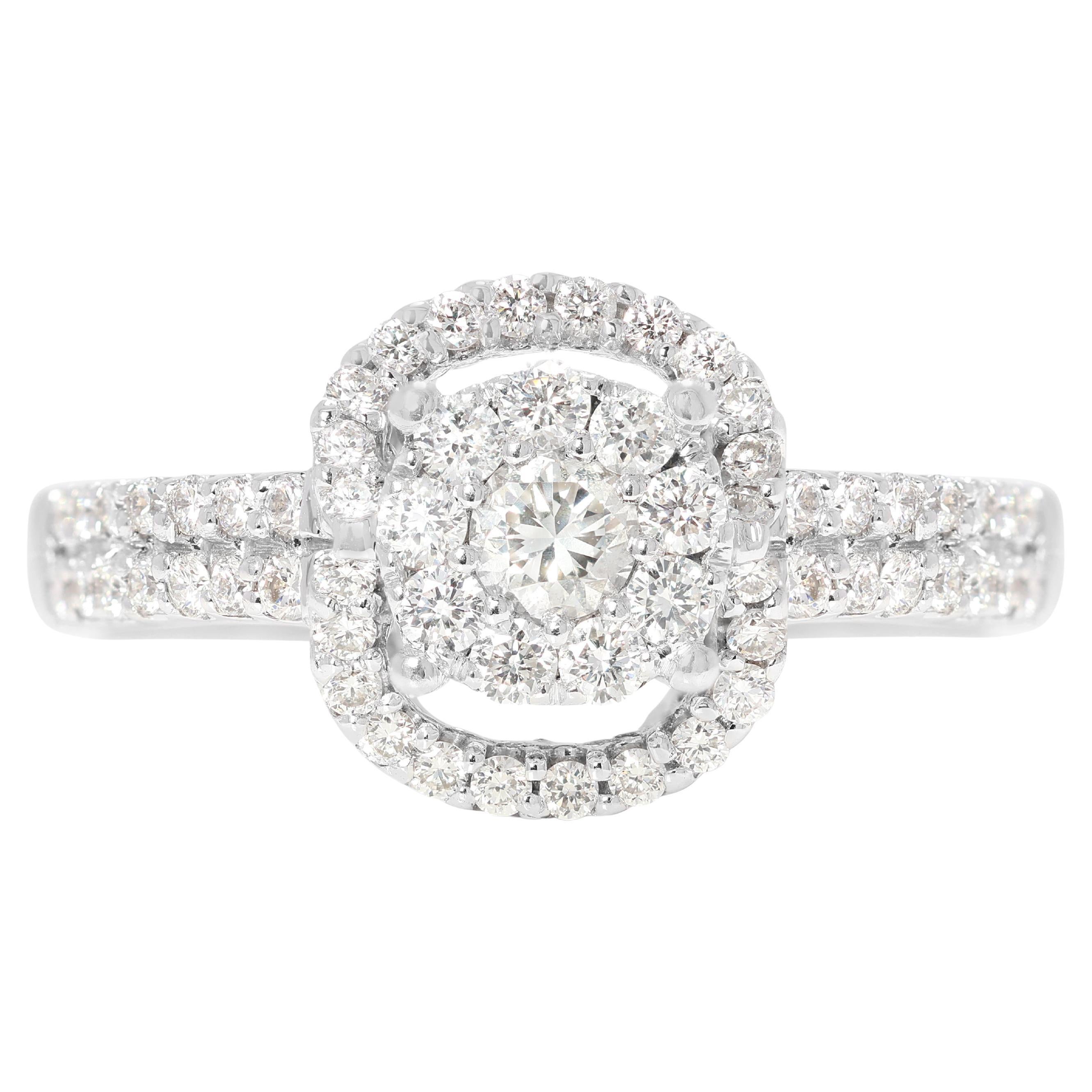 Luminous 0.77ct Round Brilliant Diamond Cluster Ring in 18K White Gold For Sale