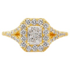Bague halo lumineuse en or jaune 18 carats avec diamants 0,95 carat, certifiée IGI