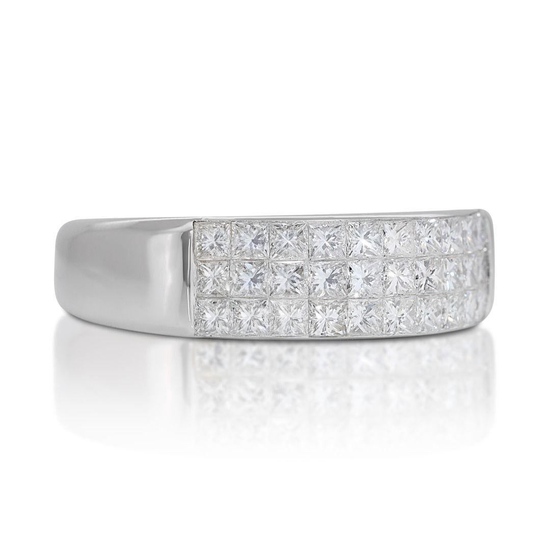 Princess Cut Luminous 0.96ct Diamond Triple Half Eternity Ring in 18K White Gold with AIG For Sale