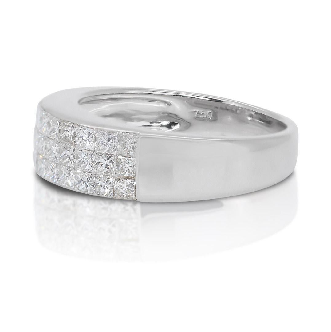 Luminous 0.96ct Diamond Triple Half Eternity Ring in 18K White Gold with AIG In Excellent Condition For Sale In רמת גן, IL