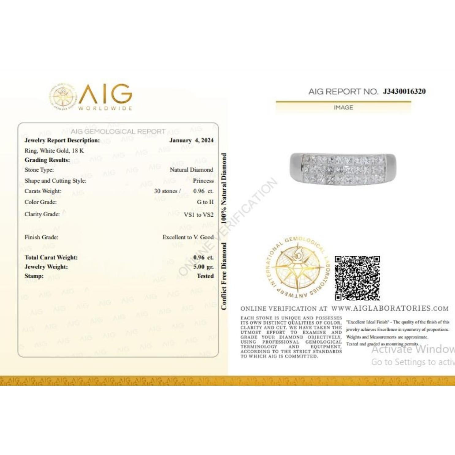 Luminous 0.96ct Diamond Triple Half Eternity Ring in 18K White Gold with AIG For Sale 3