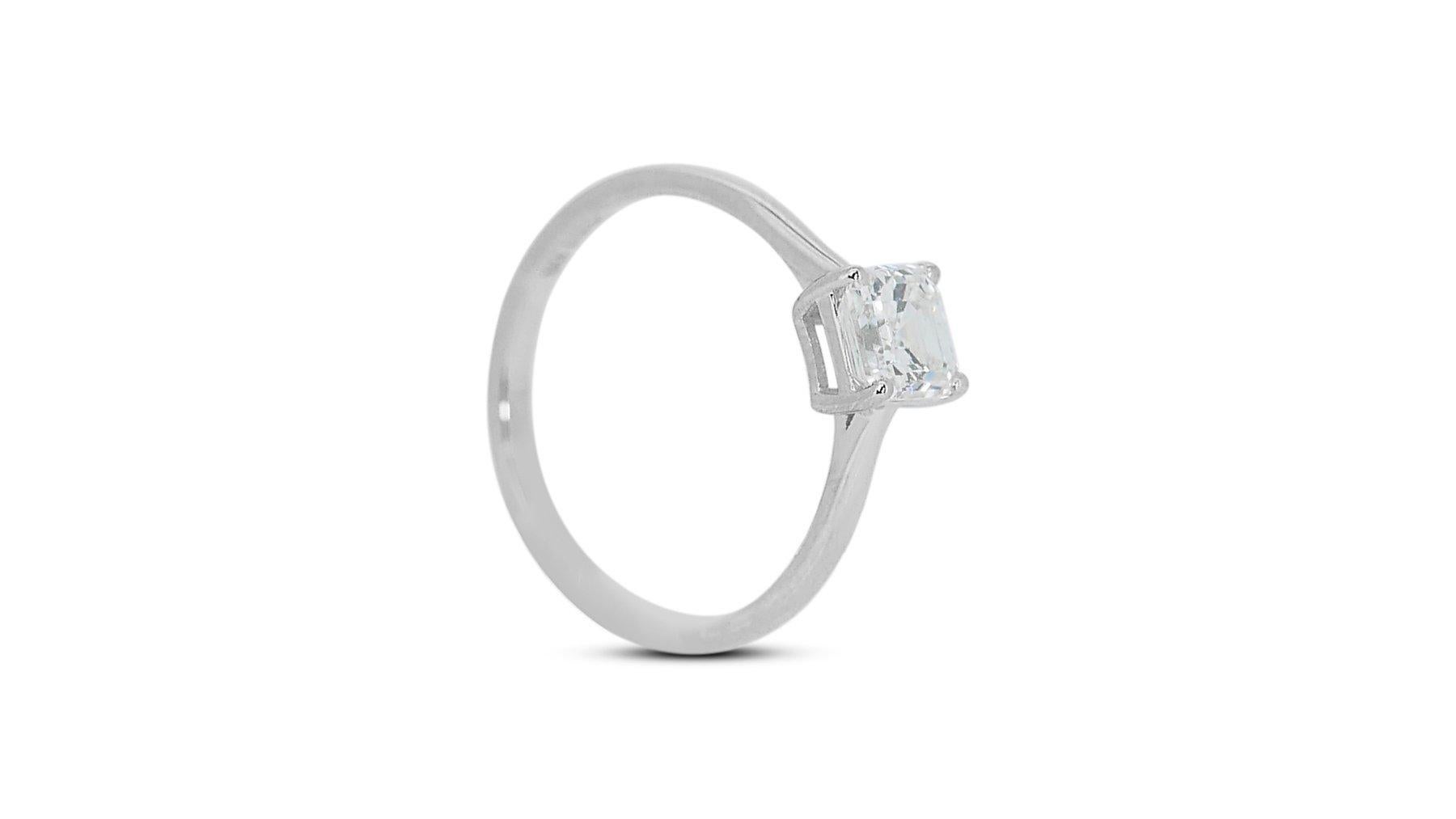Luminous 1.00ct Diamond Solitare Ring in 18k White Gold - GIA Certified

Elevate your style with this sophisticated 18k white gold diamond solitaire ring, showcasing a magnificent 1.00-carat square-cut diamond. Certified by GIA, ensuring its