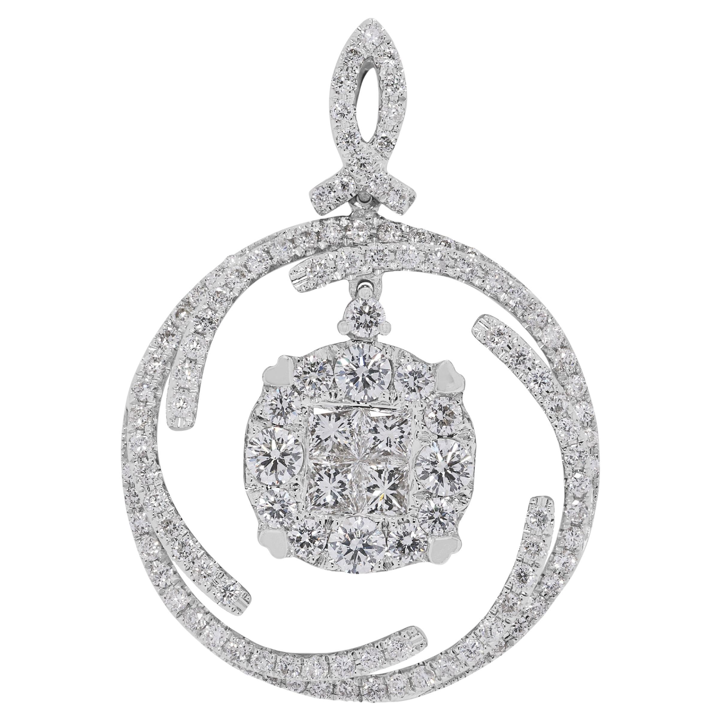 Luminous 1.02ct Diamond Pendant with Princess 
Round Cuts in 18K White Gold