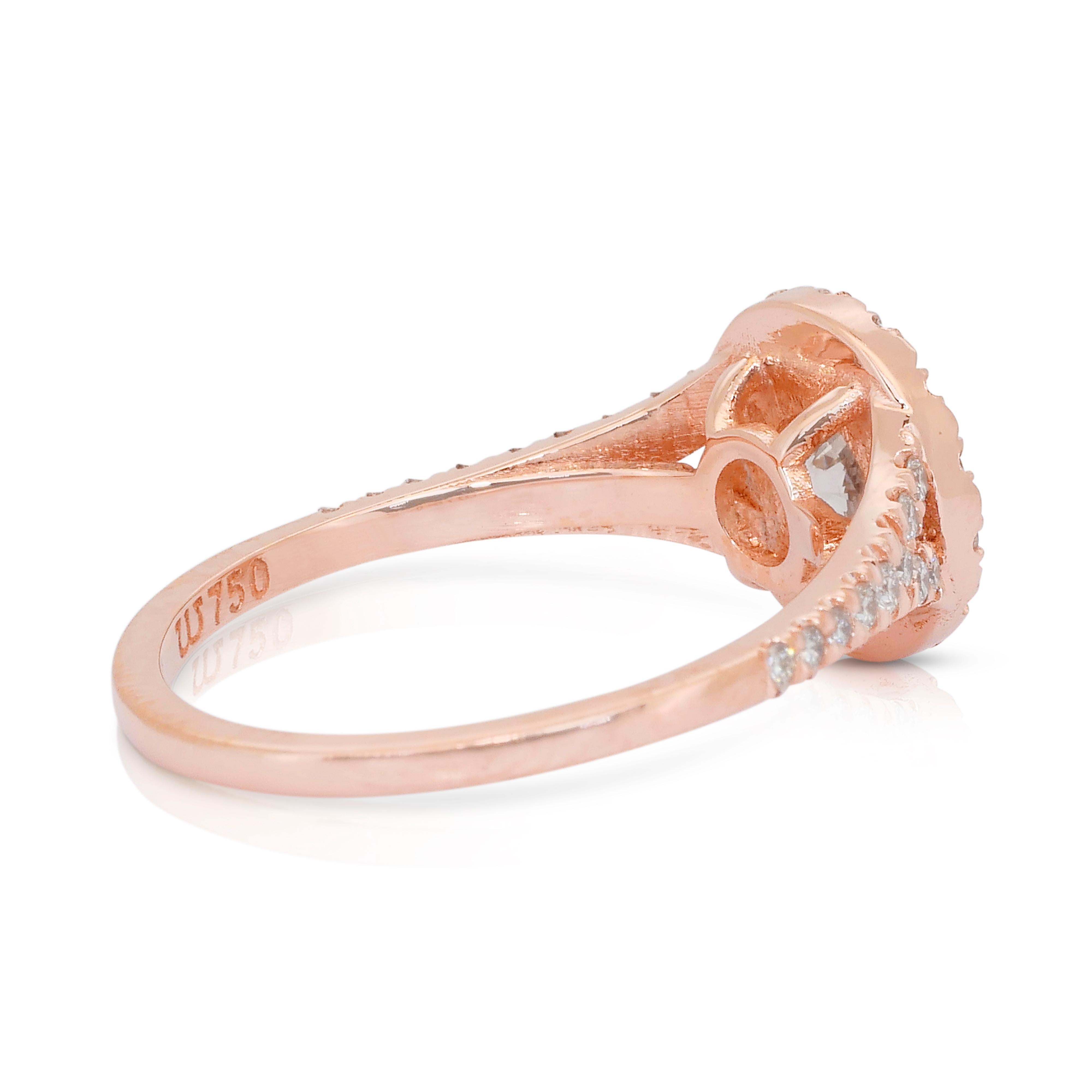 Taille ronde Luminous 1.09ct Diamonds Halo Ring in 18k Rose Gold - IGI Certified en vente