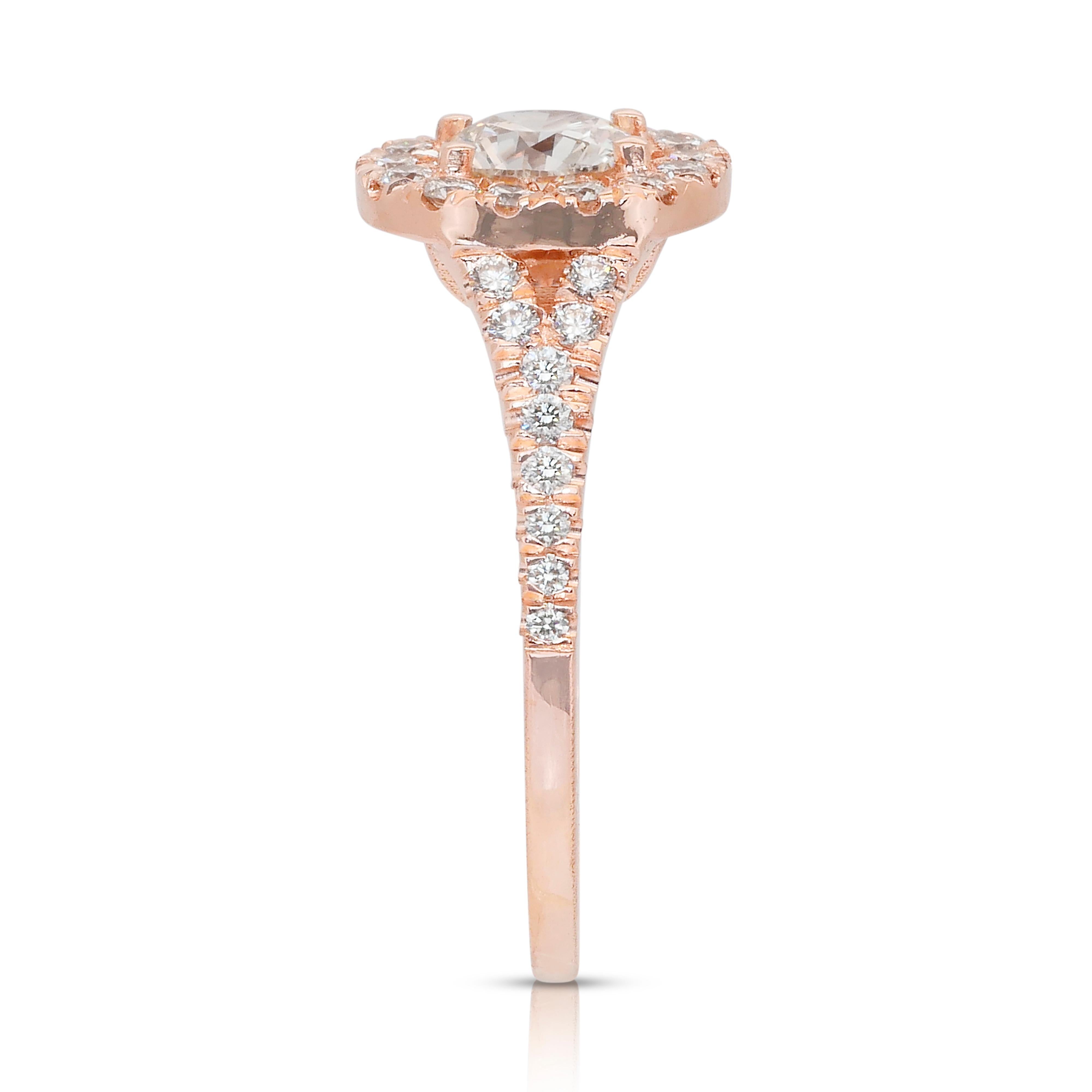Luminous 1.09ct Diamonds Halo Ring in 18k Rose Gold - IGI Certified en vente 1