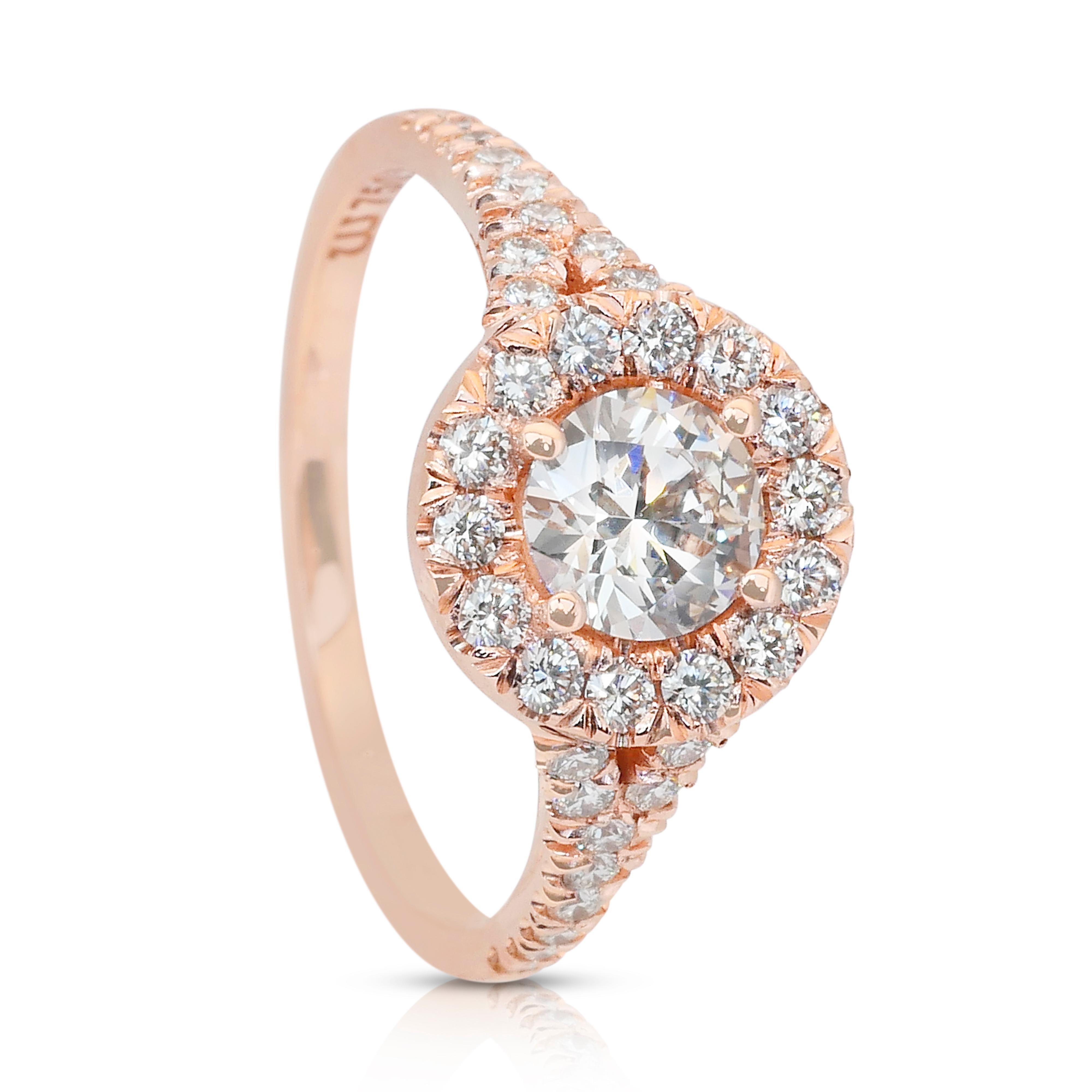 Luminous 1.09ct Diamonds Halo Ring in 18k Rose Gold - IGI Certified en vente 2