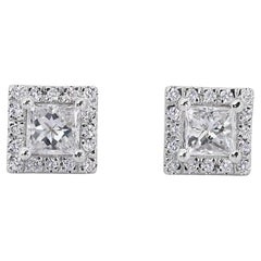 Luminous 1.13ct Diamonds Halo Stud Earrings in 18k White Gold - GIA Certified