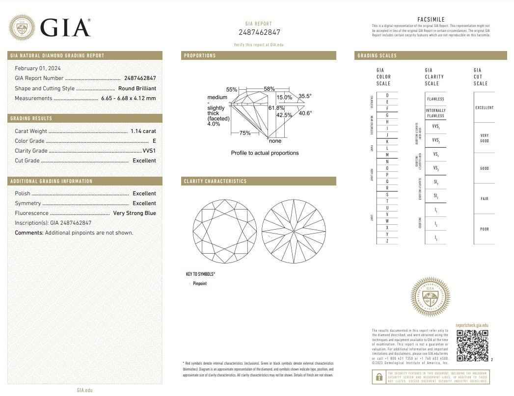Luminoso diamante rotondo a taglio ideale triplo eccellente da 1,14 carati - certificato GIA

Immergiti nella straordinaria bellezza del nostro diamante rotondo da 1,14 carati. Caratterizzato da un triplo taglio ideale eccellente, questo diamante