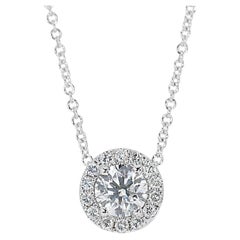 Luminous 1.15ct Triple Excellent Ideal Cut Diamonds Halo Necklace with Pendant
