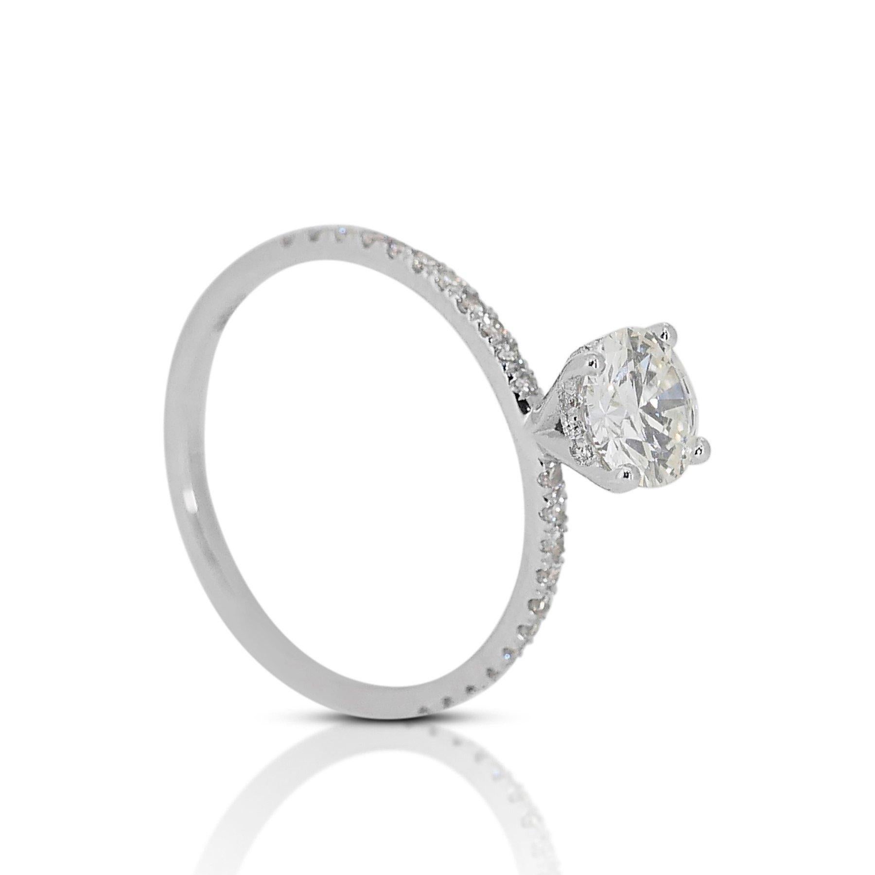 Brilliant Cut Luminous 1.16ct Diamond Pave Ring in  18k White Gold - GIA Certified For Sale