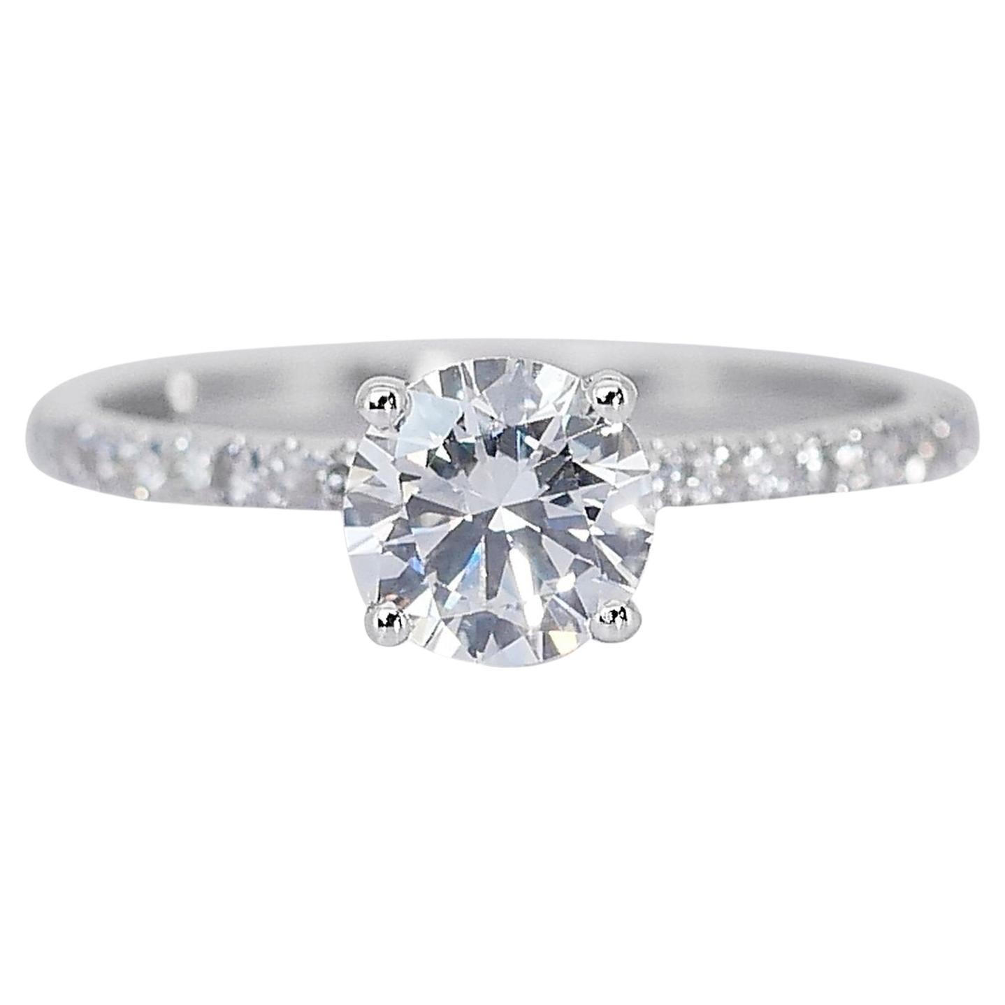 Luminous 1.16ct Diamond Pave Ring in  18k White Gold - GIA Certified For Sale