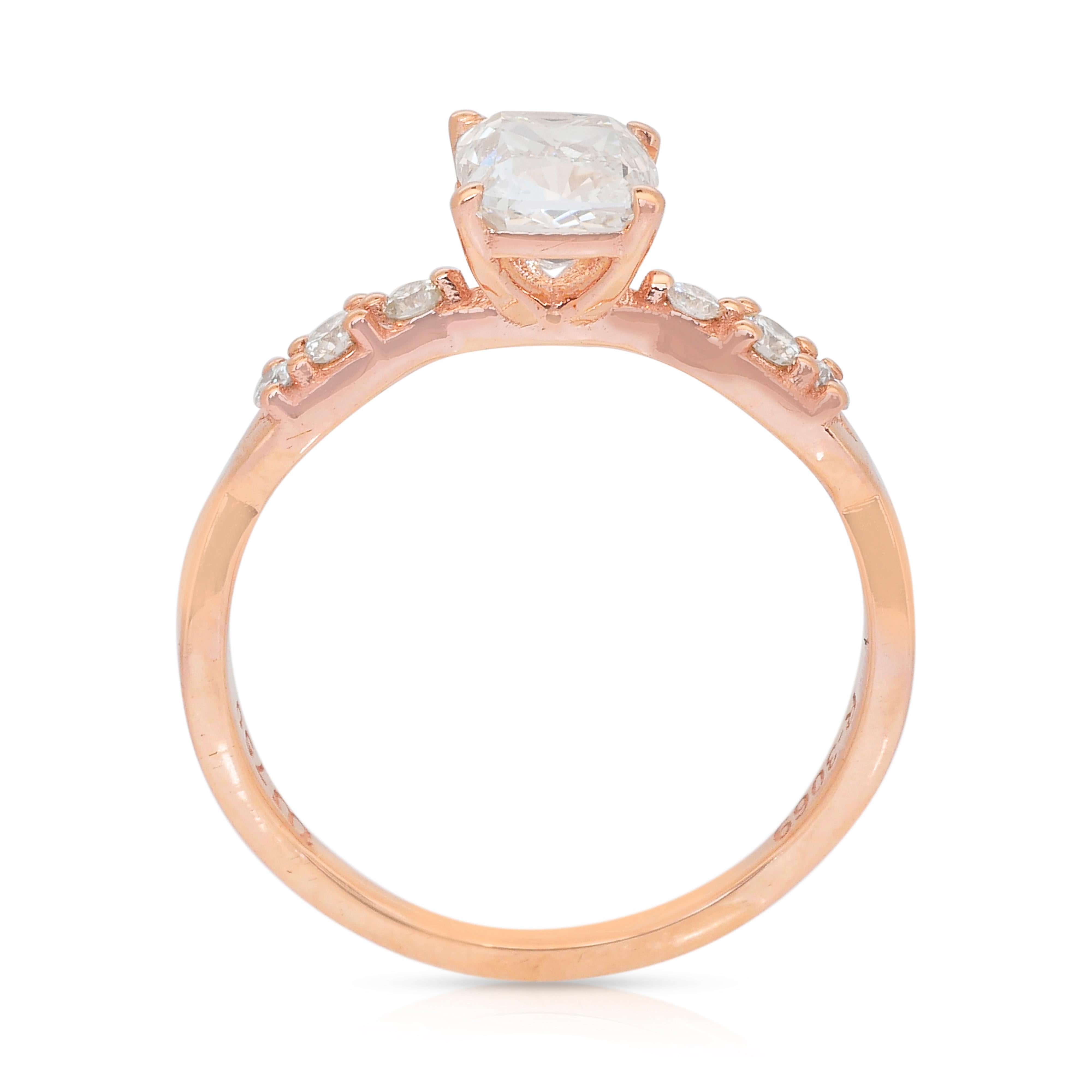 Anello Luminoso con pavé di diamanti da 1,16 carati in oro rosa 18k - Certificato IGI in vendita 4