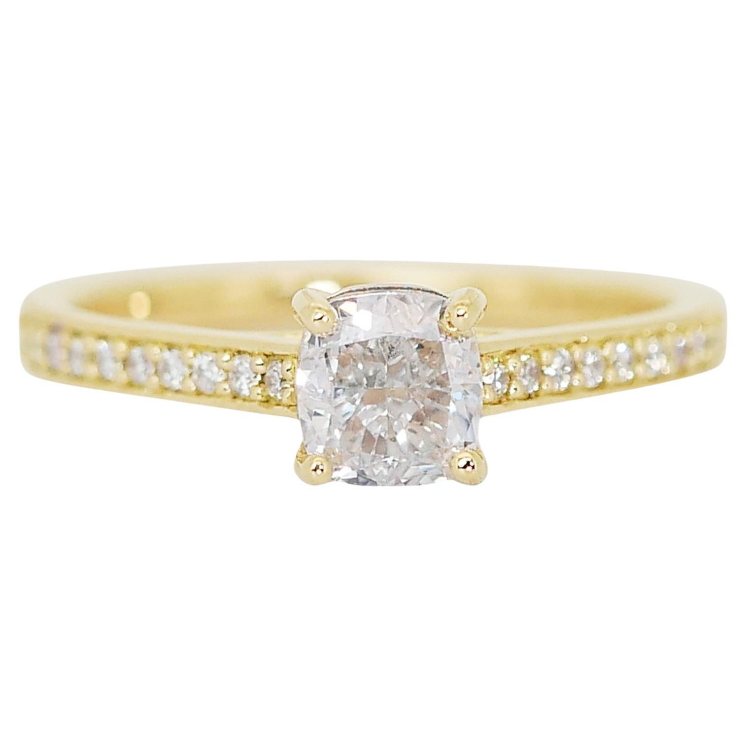 Luminous 1.17ct Diamond Pave Ring in 18k Yellow Gold – GIA Certified For Sale