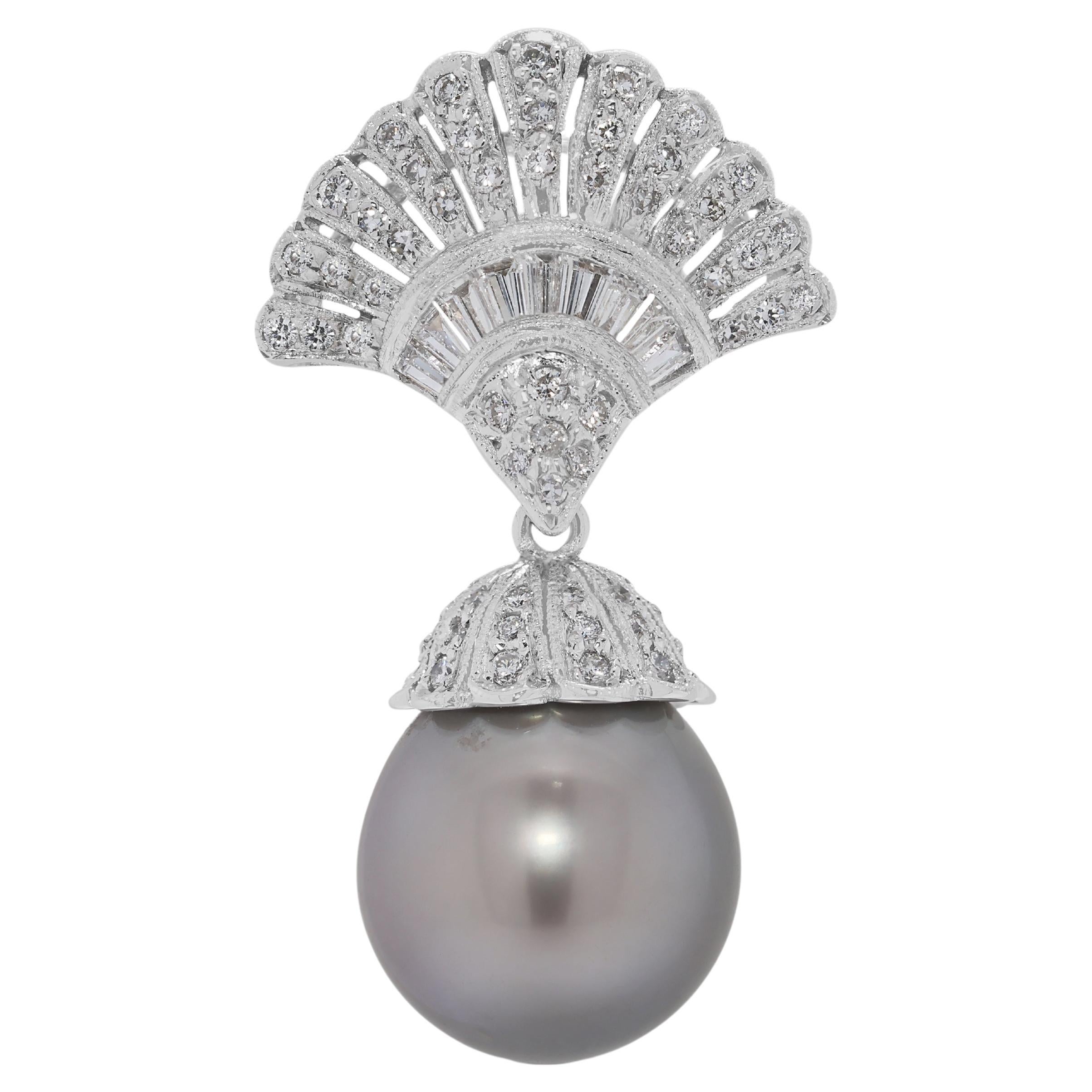 Luminous 12.68mm South Sea Pearl & 0.38ct Diamond Pendant in 18K White Gold