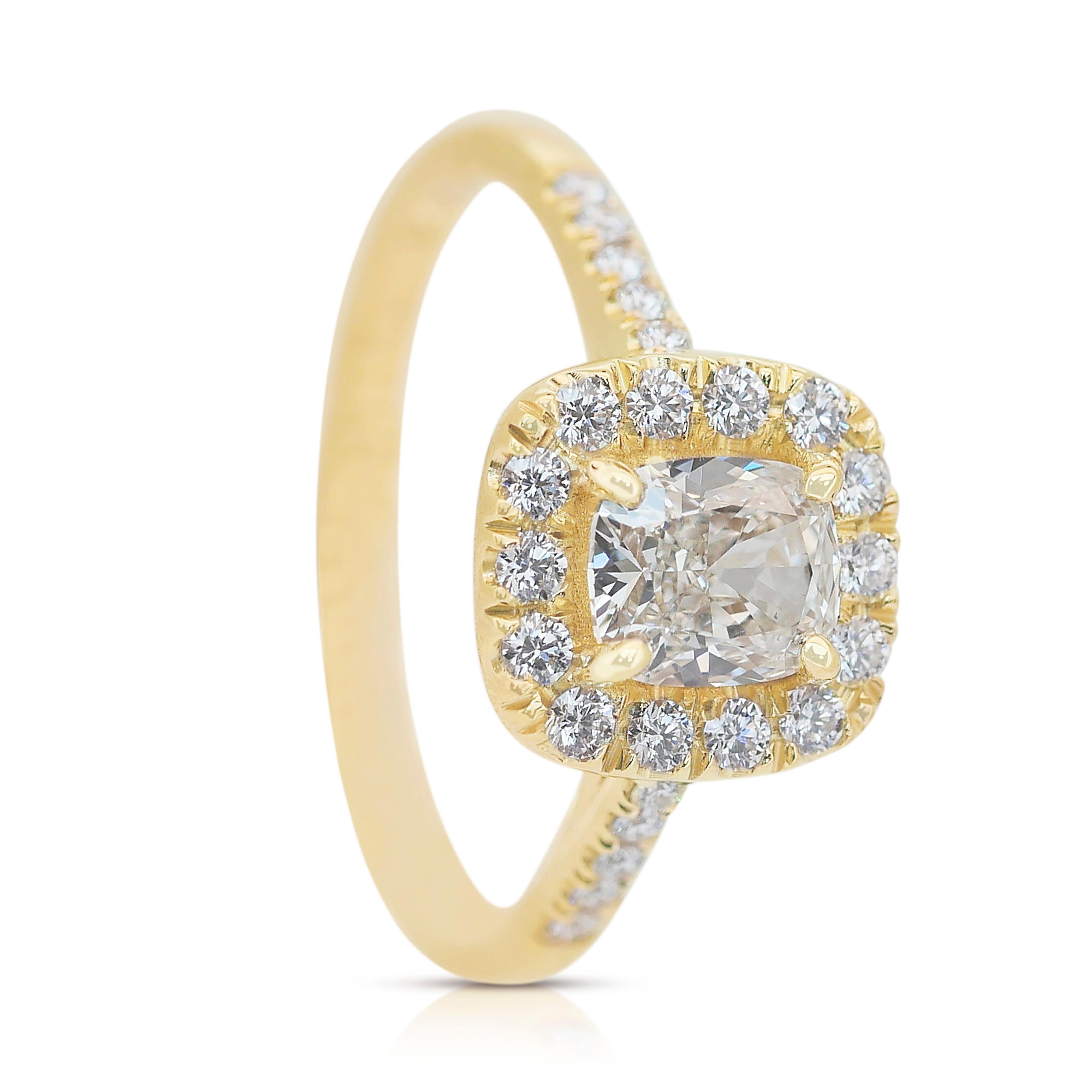 Luminous 1.28ct Diamonds Halo Ring in 18k Yellow Gold - IGI Certified 1