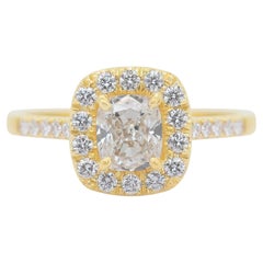 Luminous 1,28 Karat Diamanten Halo-Ring aus 18 Karat Gelbgold - IGI-zertifiziert