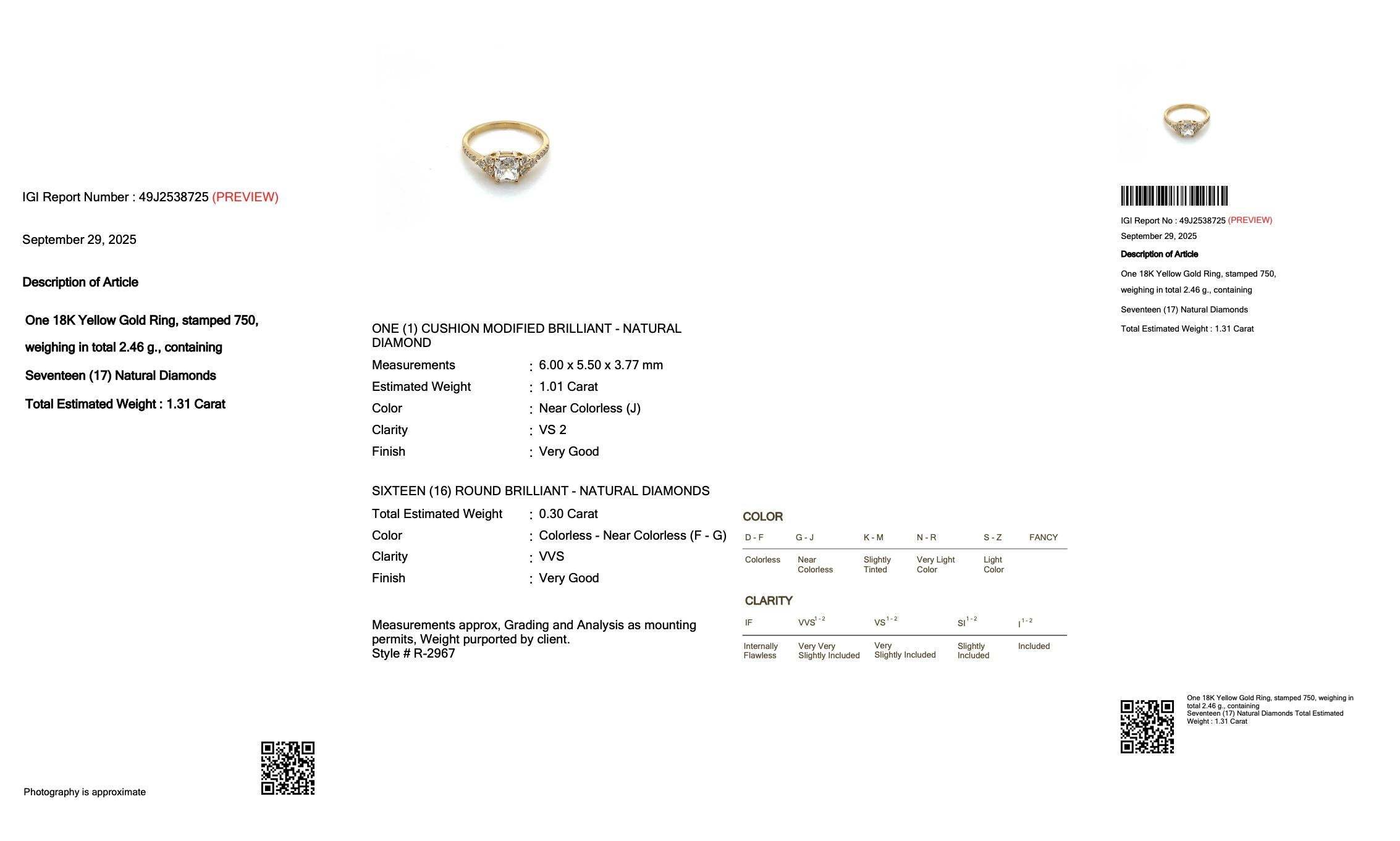 Donna Anello con pavé di diamanti Luminous 1,31ct in oro giallo 18k - Certificato IGI in vendita