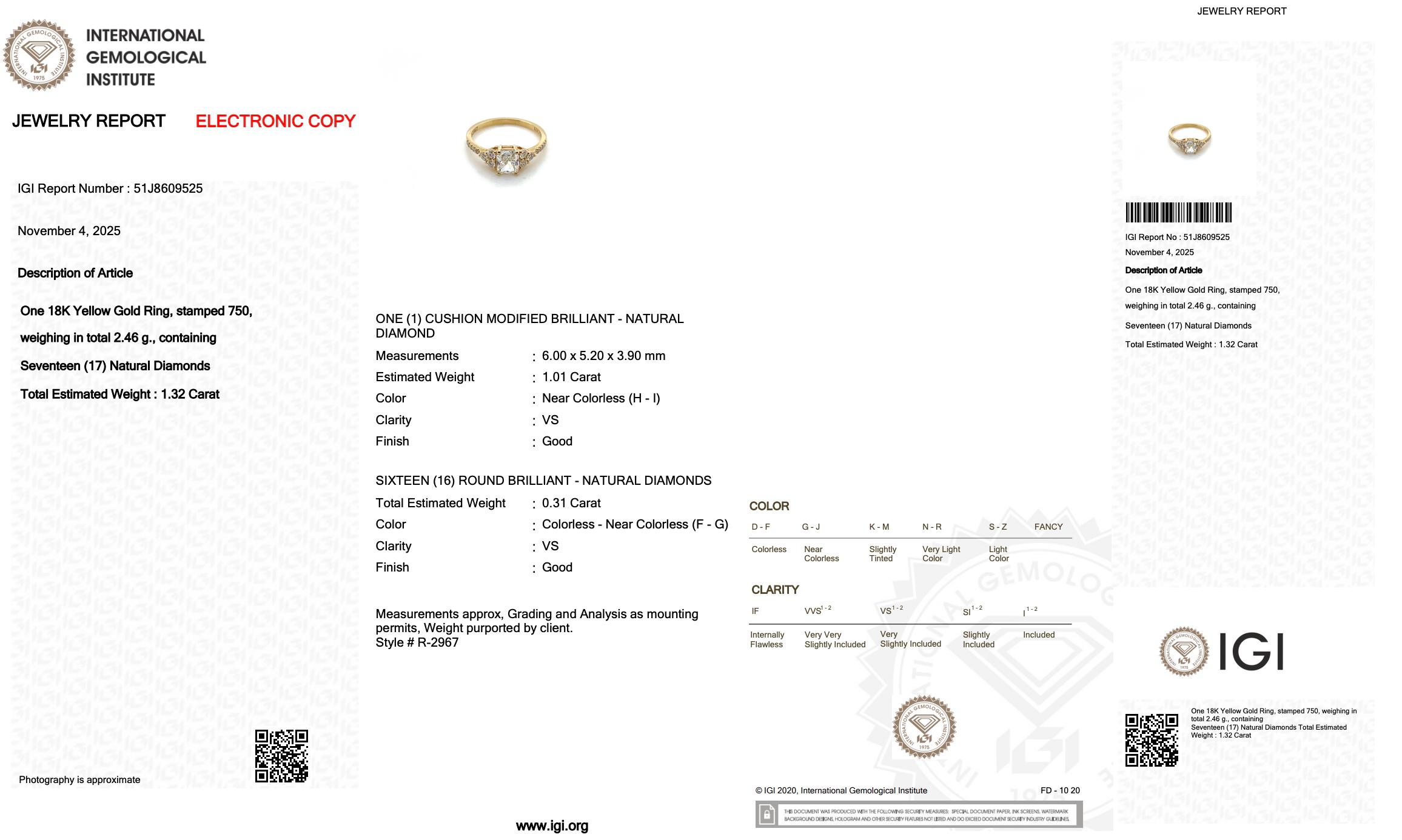 Donna Anello con pavé di diamanti Luminous 1,31ct in oro giallo 18k - Certificato IGI in vendita