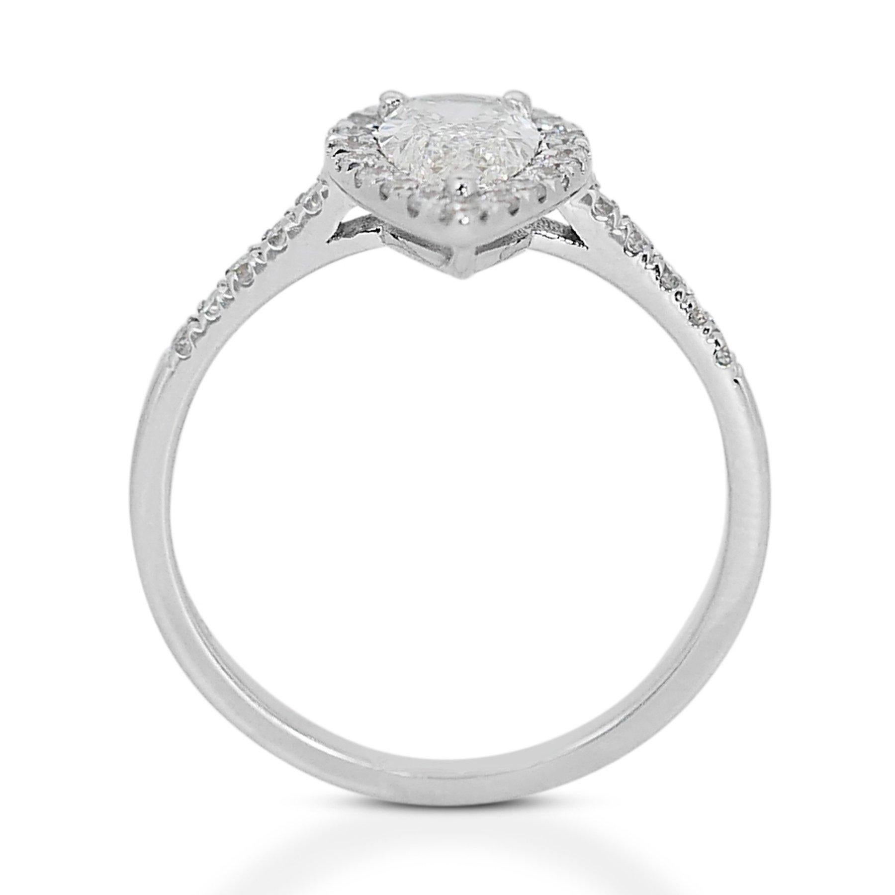 Luminous 1.32ct Double Excellent Ideal Cut Diamonds Halo Ring in 18k White Gold For Sale 1