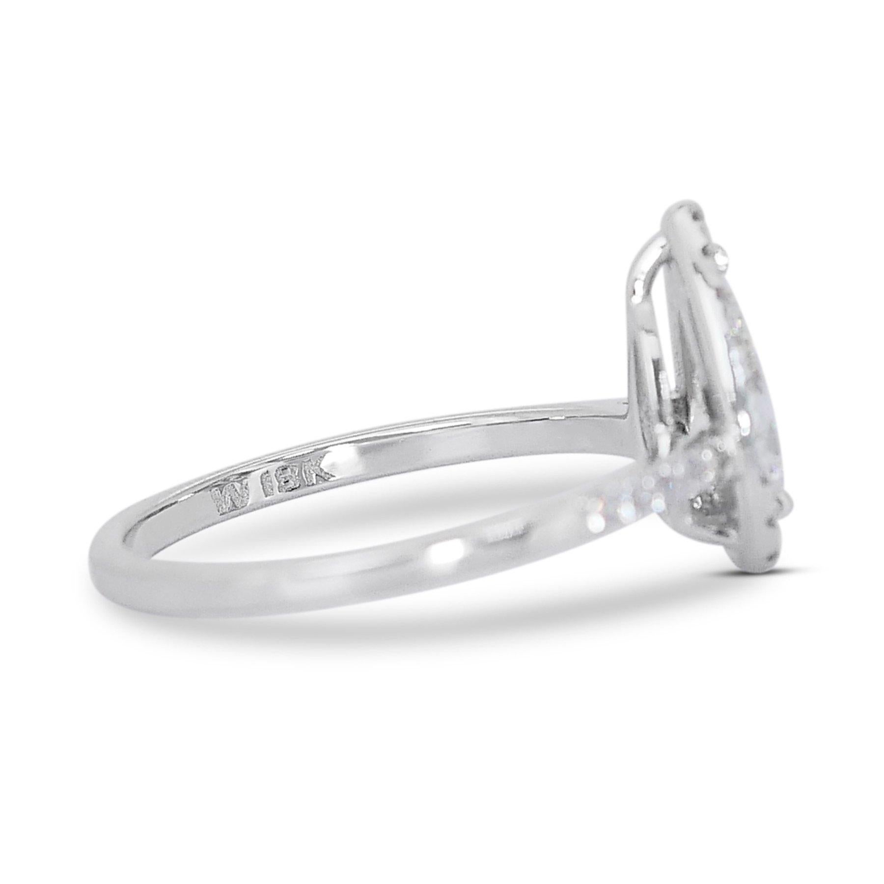 Luminous 1.32ct Double Excellent Ideal Cut Diamonds Halo Ring in 18k White Gold For Sale 2