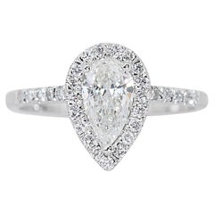 Lumineuse bague Halo en or blanc 18 carats avec double excellent diamant taille idéale de 1,32 carat