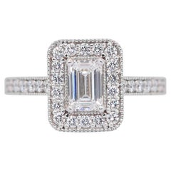 Luminous 1.35ct Double Excellent Ideal Cut Diamonds Halo Ring in 18k White Gold