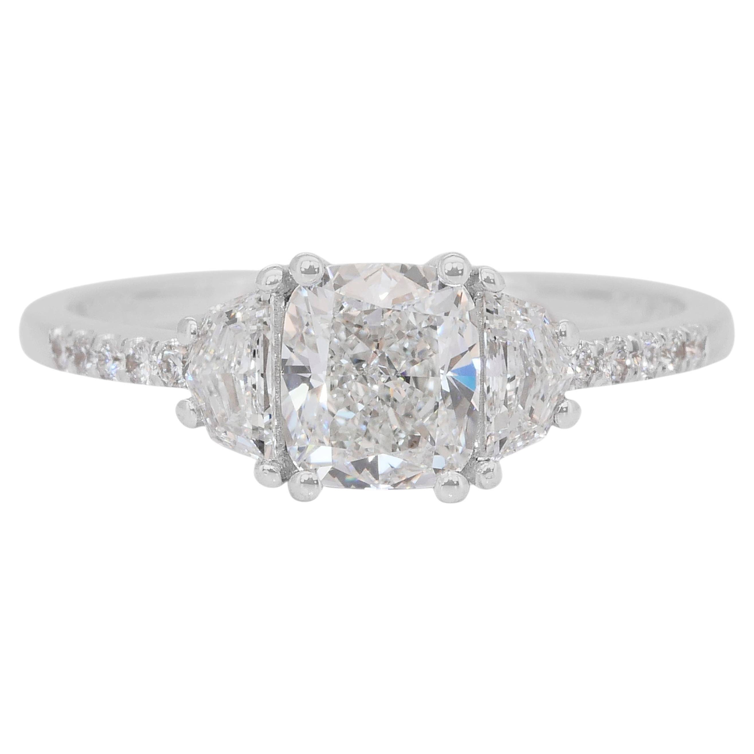 Luminous 1,36ct Diamanten 3-Stein-Ring in 18k Weißgold - GIA zertifiziert