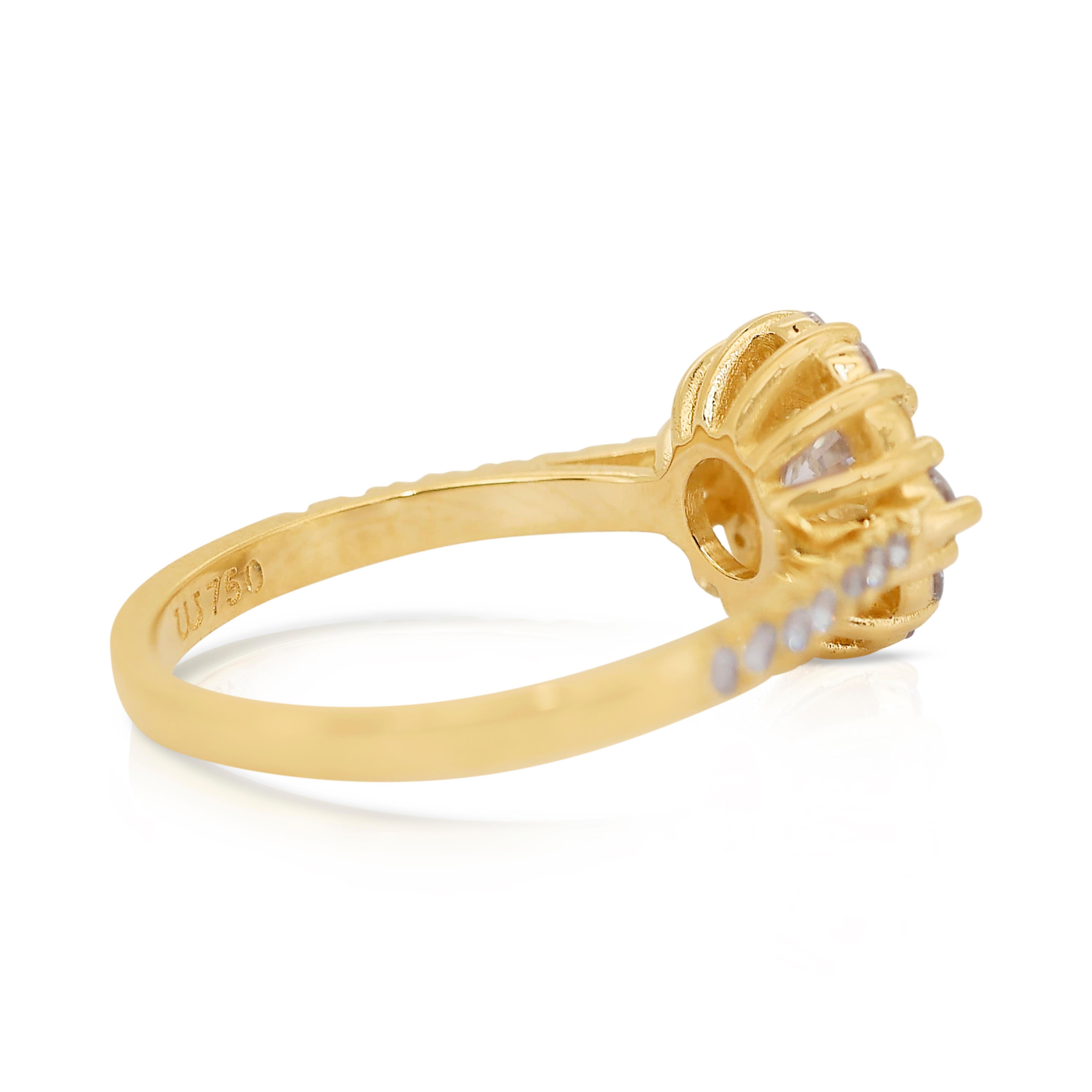 Round Cut Luminous 1.36ct Diamonds Halo Ring in 18k Yellow Gold - IGI Certified