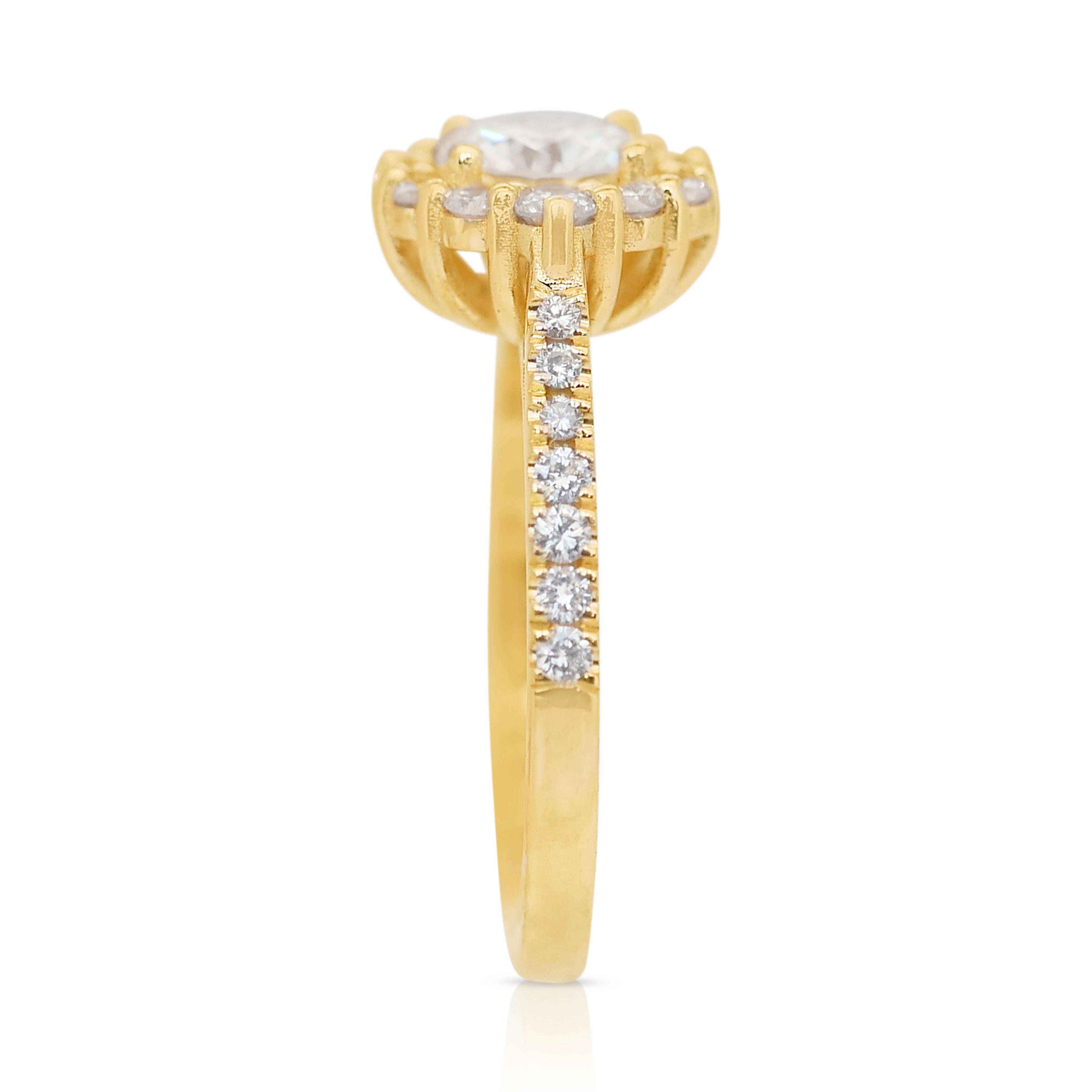 Luminous 1.36ct Diamonds Halo Ring in 18k Yellow Gold - IGI Certified 1
