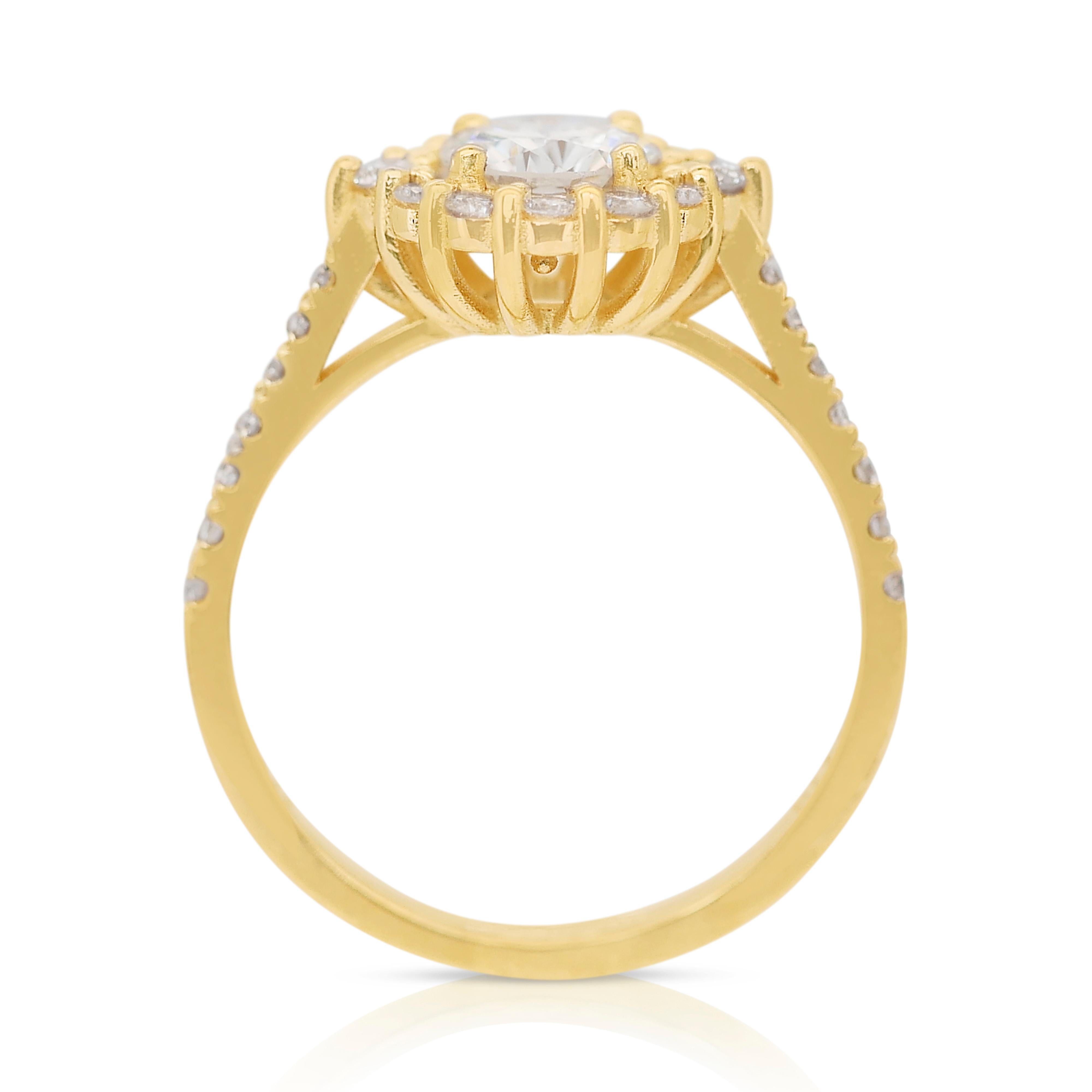 Luminous 1.36ct Diamonds Halo Ring in 18k Yellow Gold - IGI Certified 3