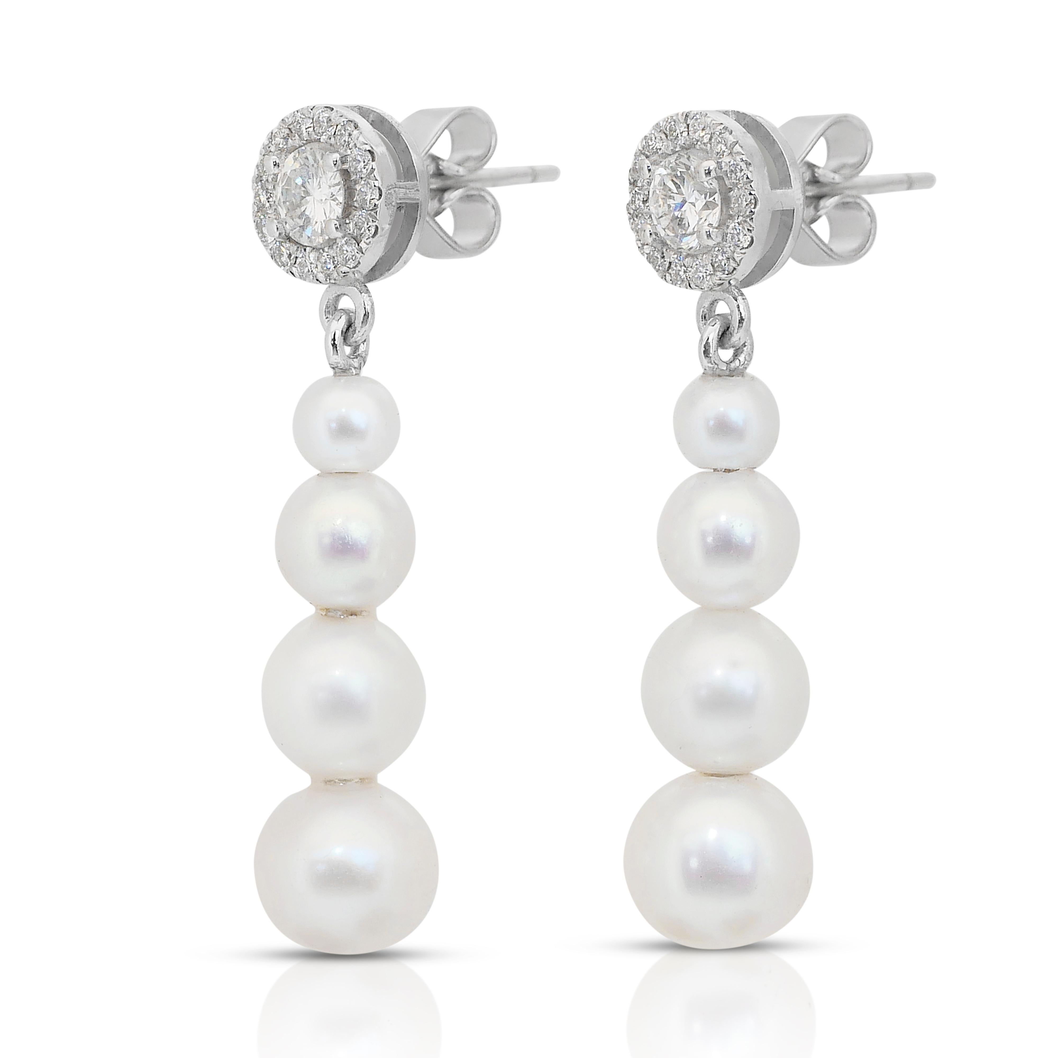Luminous 13.85ct Fresh Water Cultured Pearls and Diamonds Drop Earrings In New Condition For Sale In רמת גן, IL