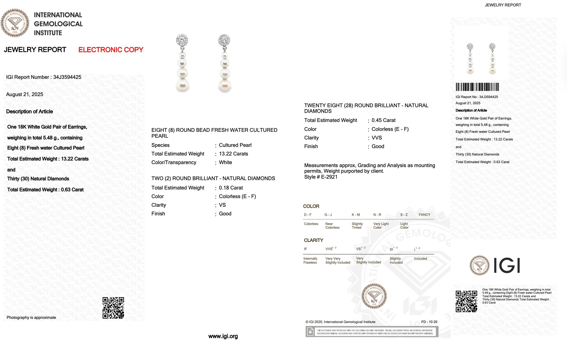 Luminous 13.85ct Fresh Water Cultured Pearls and Diamonds Drop Earrings For Sale 1