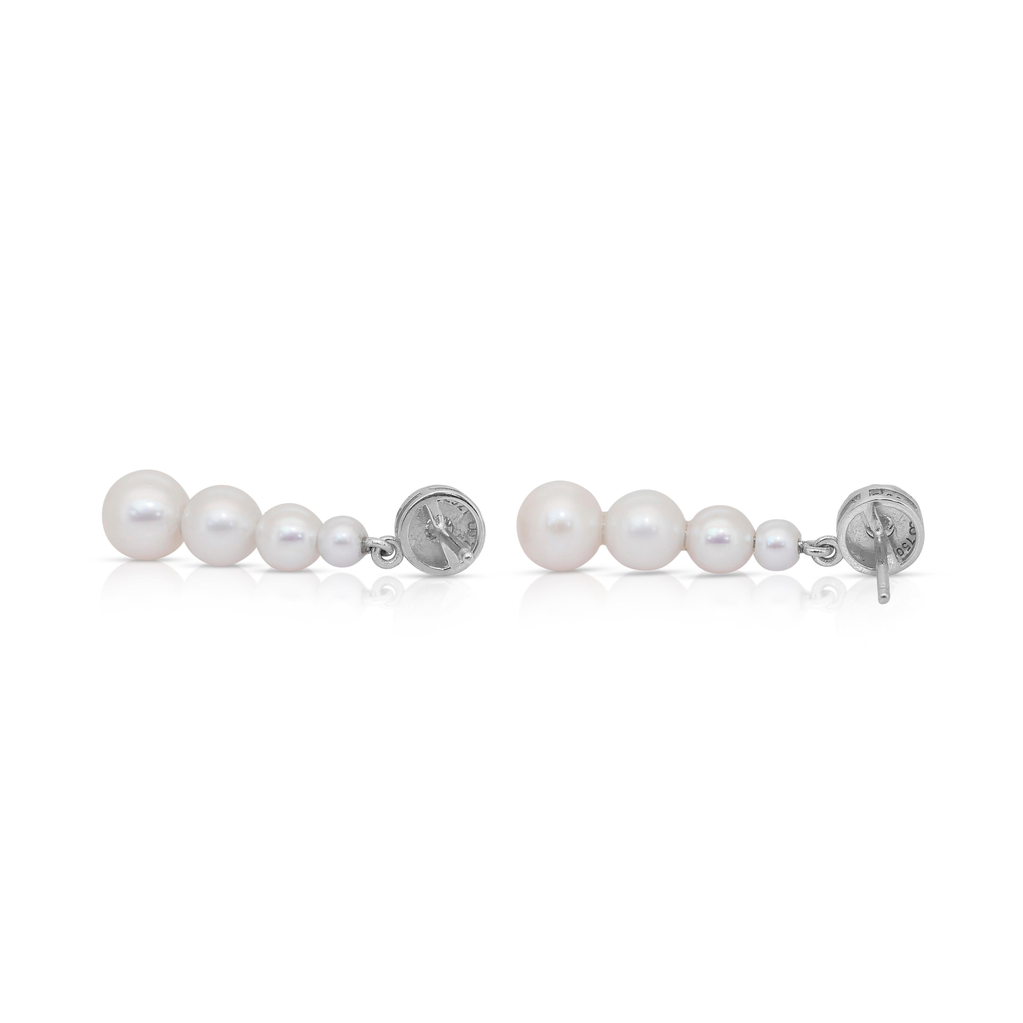 Luminous 13.85ct Fresh Water Cultured Pearls and Diamonds Drop Earrings For Sale 3