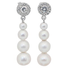 Luminous 13.85ct Fresh Water Cultured Pearls and Diamonds Drop Earrings