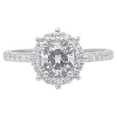 Luminous 1.38ct Diamonds Halo Ring in 18k White Gold - IGI Certified
