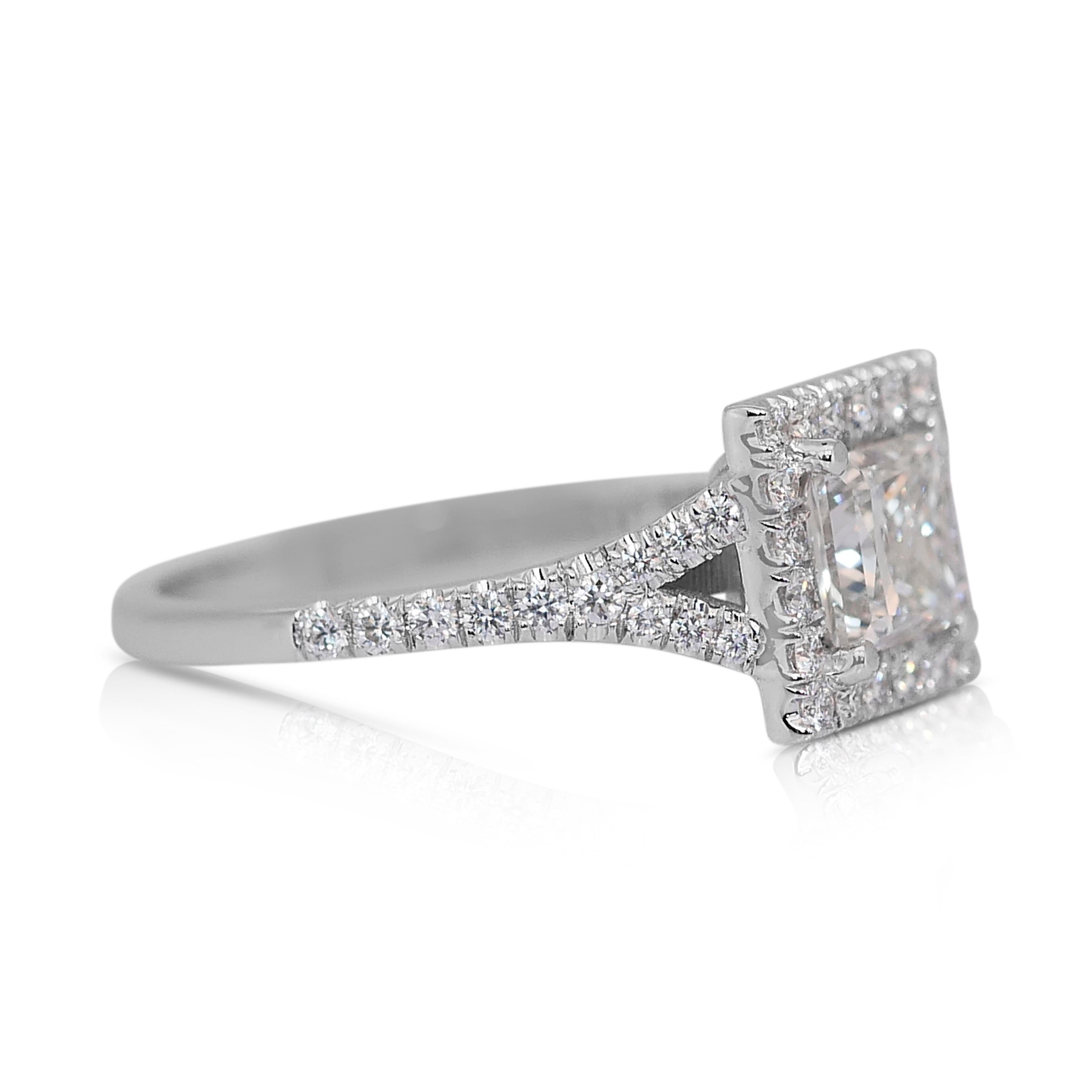 Princess Cut Luminous 1.41ct Diamonds Halo Ring in 18k White Gold - IGI Certified