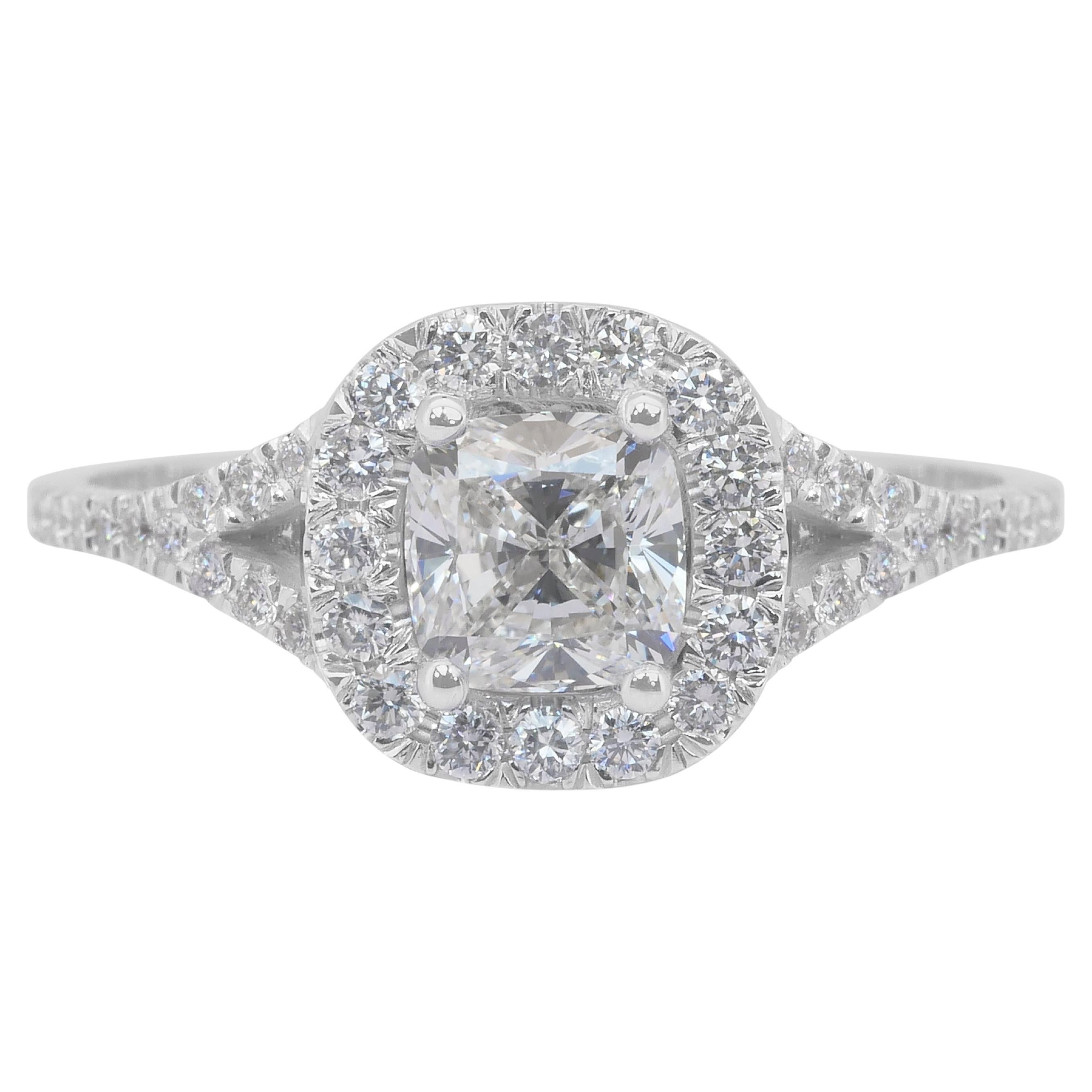 Luminous 1.41ct Diamonds Halo Ring in 18k White Gold - IGI Certified
