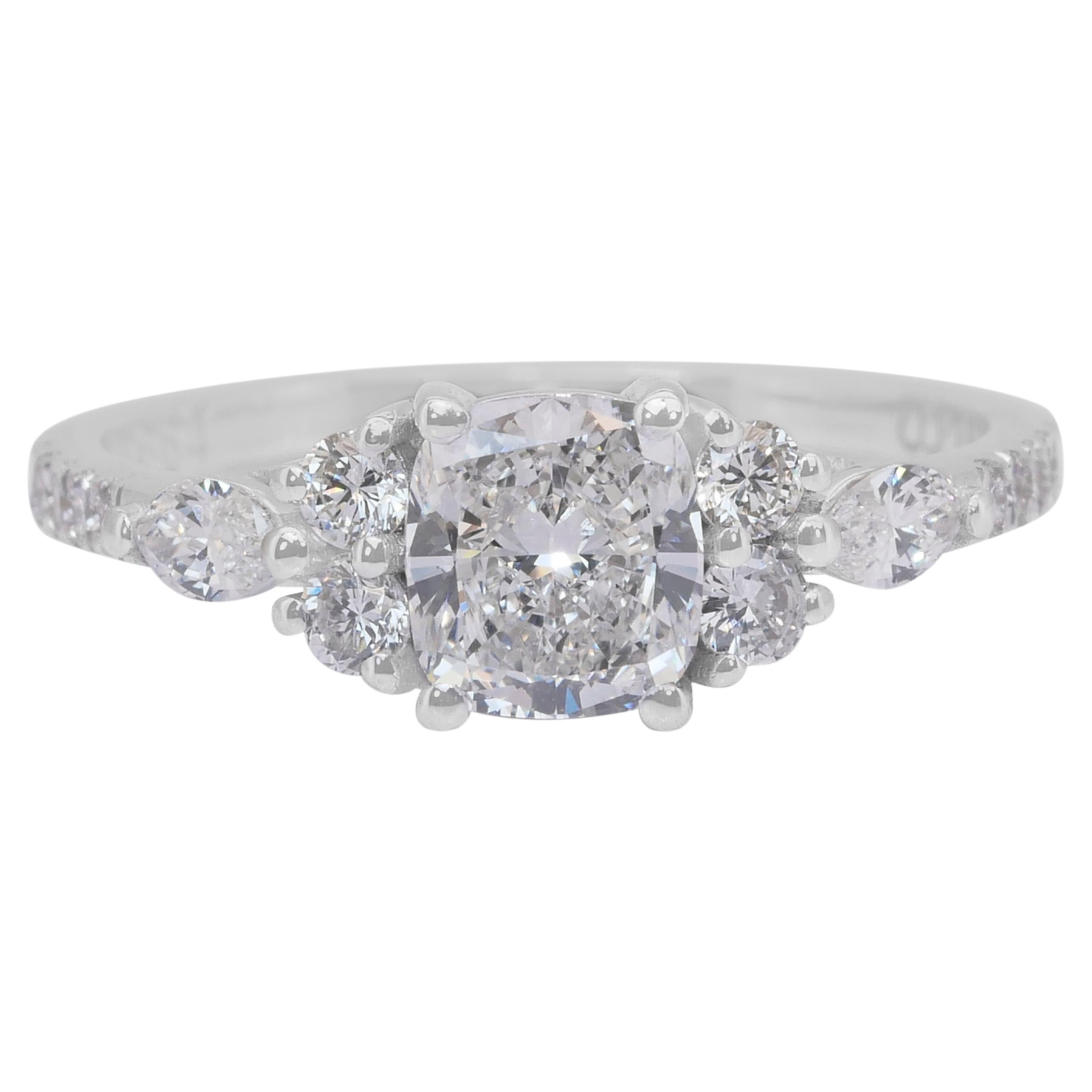 Luminous 1.43ct Diamonds Pave Ring in 18k White Gold - GIA Certified For Sale