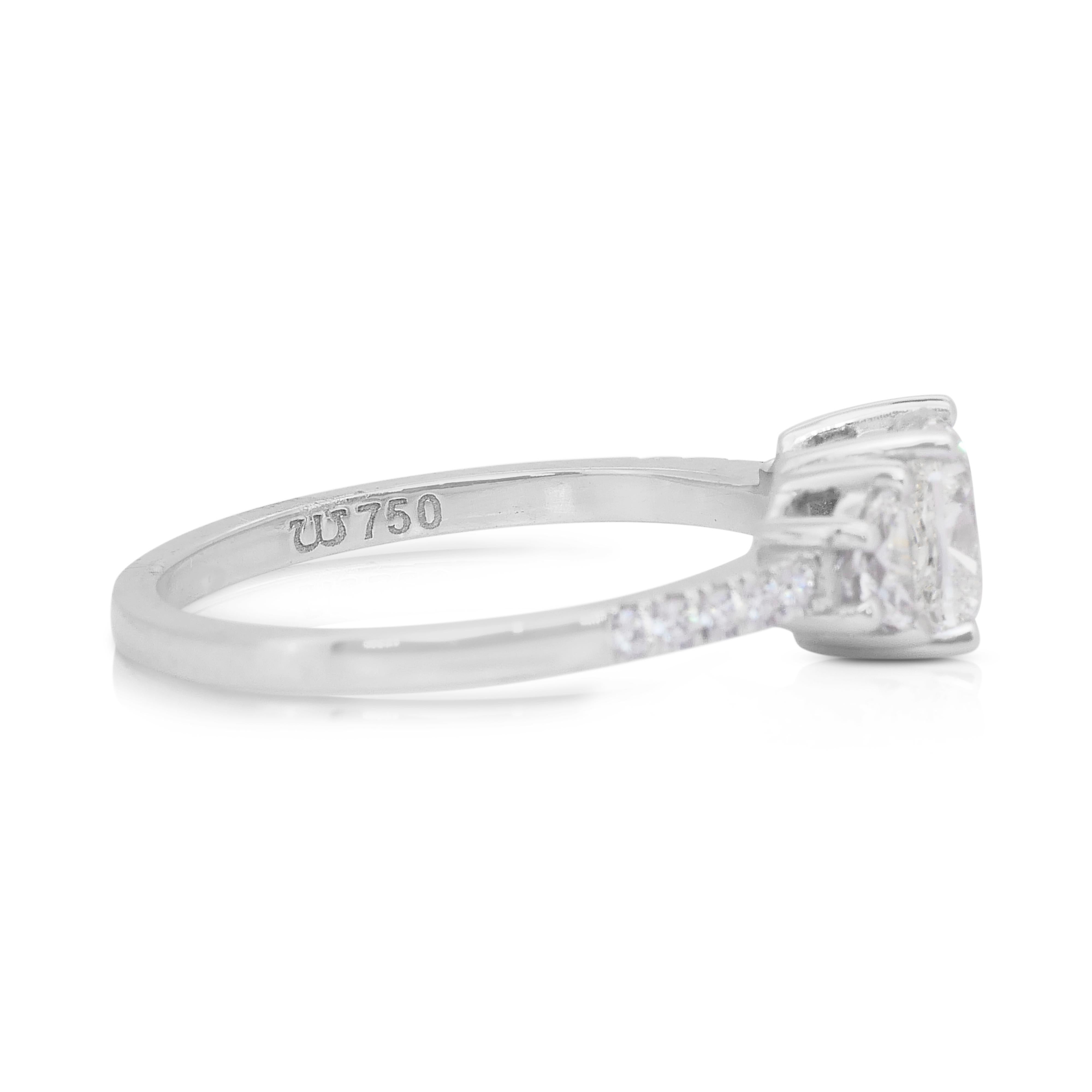 Anello Luminoso con 3 pietre di diamanti da 1,46 carati in oro bianco 18 carati - Certificato IGI In condizioni Nuovo in vendita a רמת גן, IL