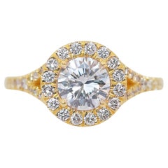 Luminous 1.47ct Diamonds Halo Ring in 18k Yellow Gold - IGI Certified