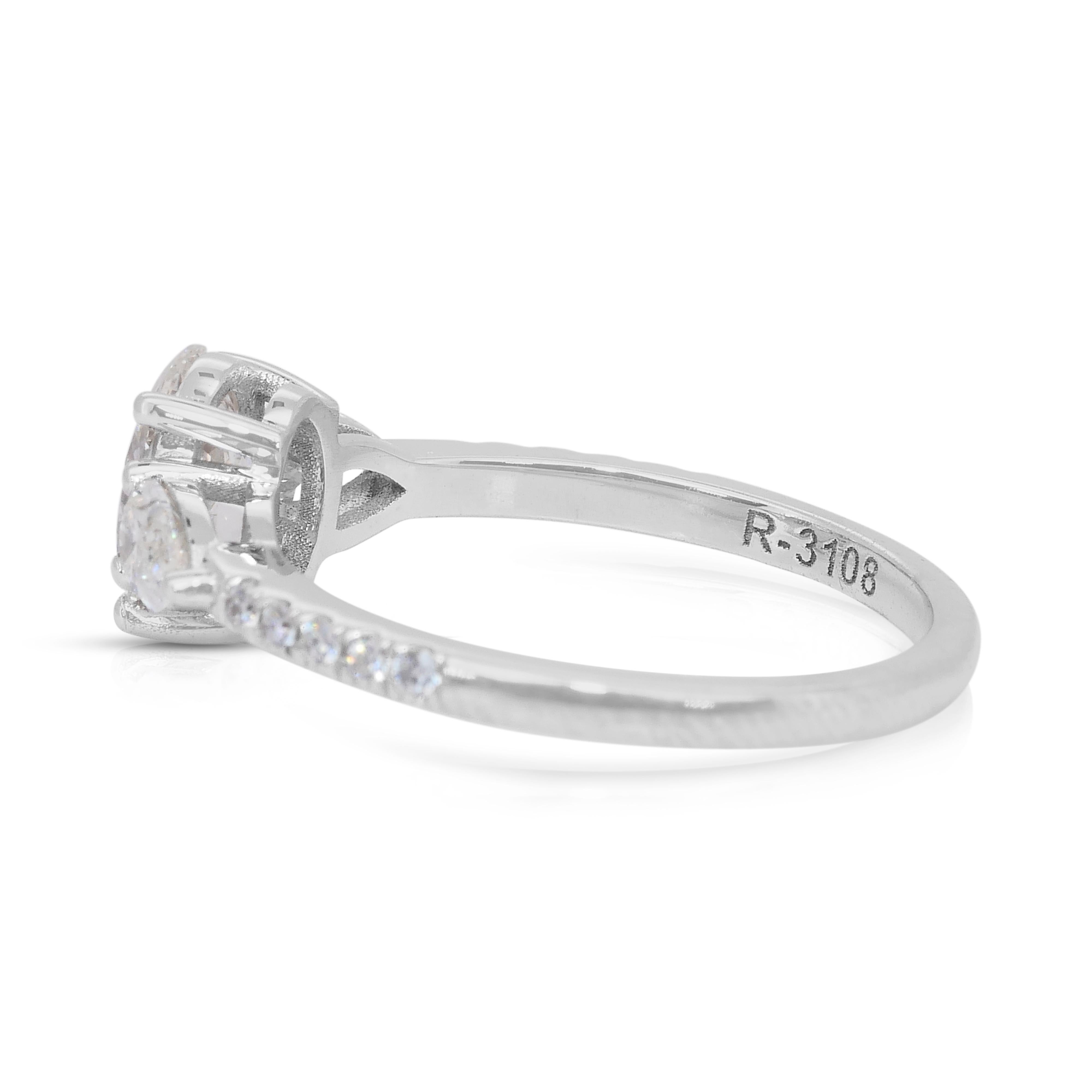 Donna Anello Luminoso con 3 pietre e 1,49 carati di diamanti in oro bianco 18 carati - Certificato IGI in vendita