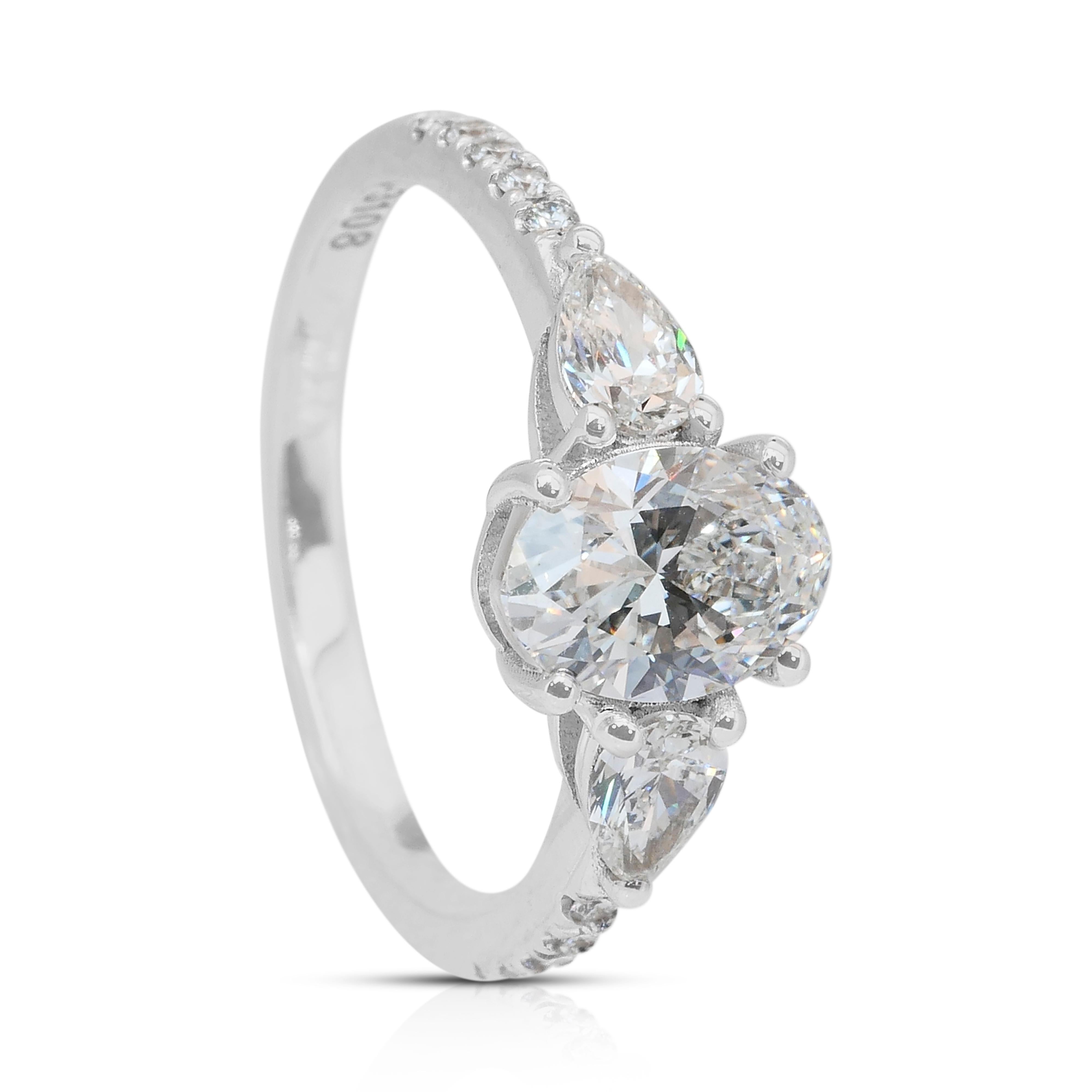 Anello Luminoso con 3 pietre e 1,49 carati di diamanti in oro bianco 18 carati - Certificato IGI in vendita 3