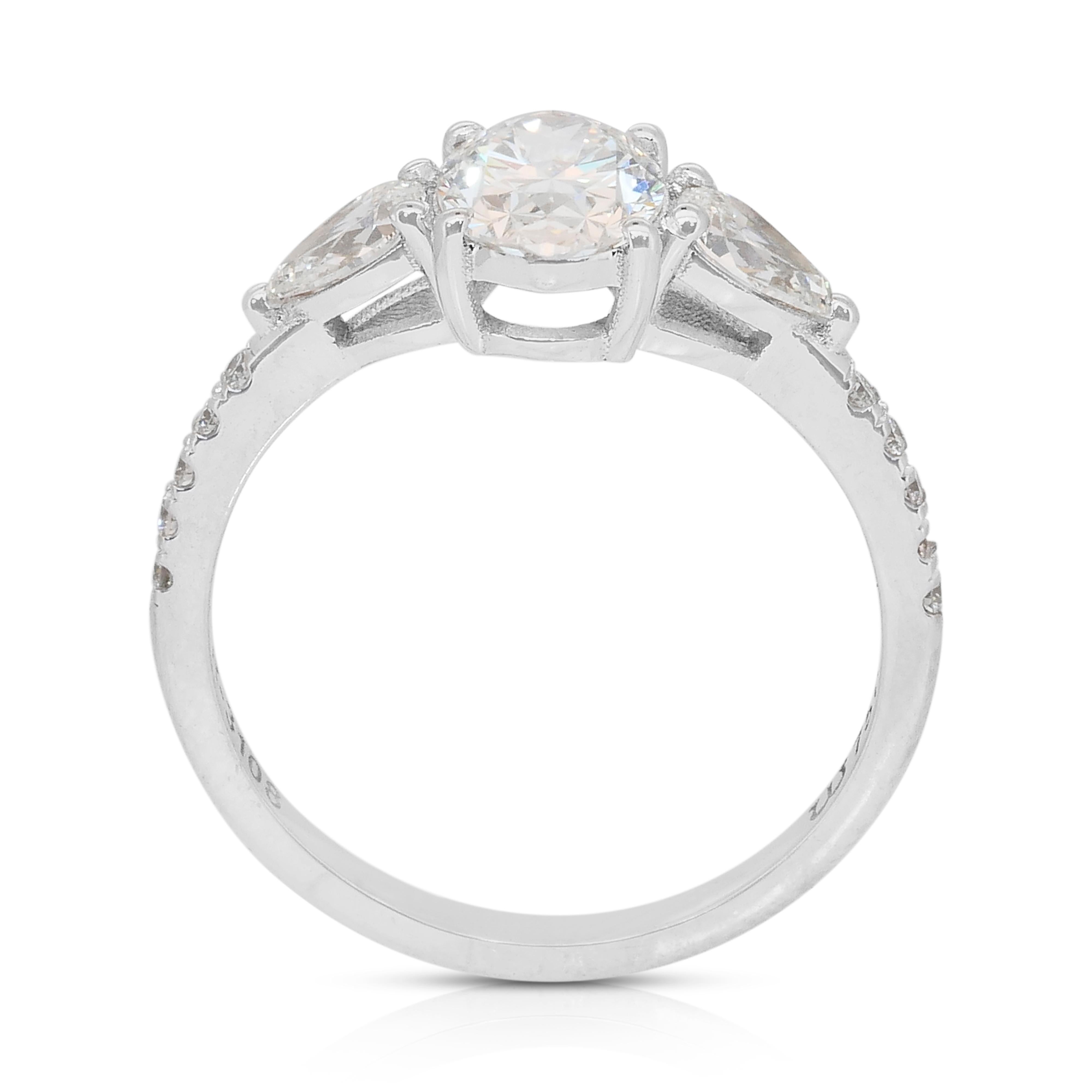 Anello Luminoso con 3 pietre e 1,49 carati di diamanti in oro bianco 18 carati - Certificato IGI in vendita 4