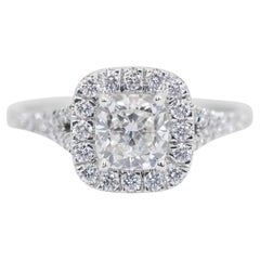 Luminous 1.49ct Diamonds Halo Ring in 18k White Gold - IGI Certified