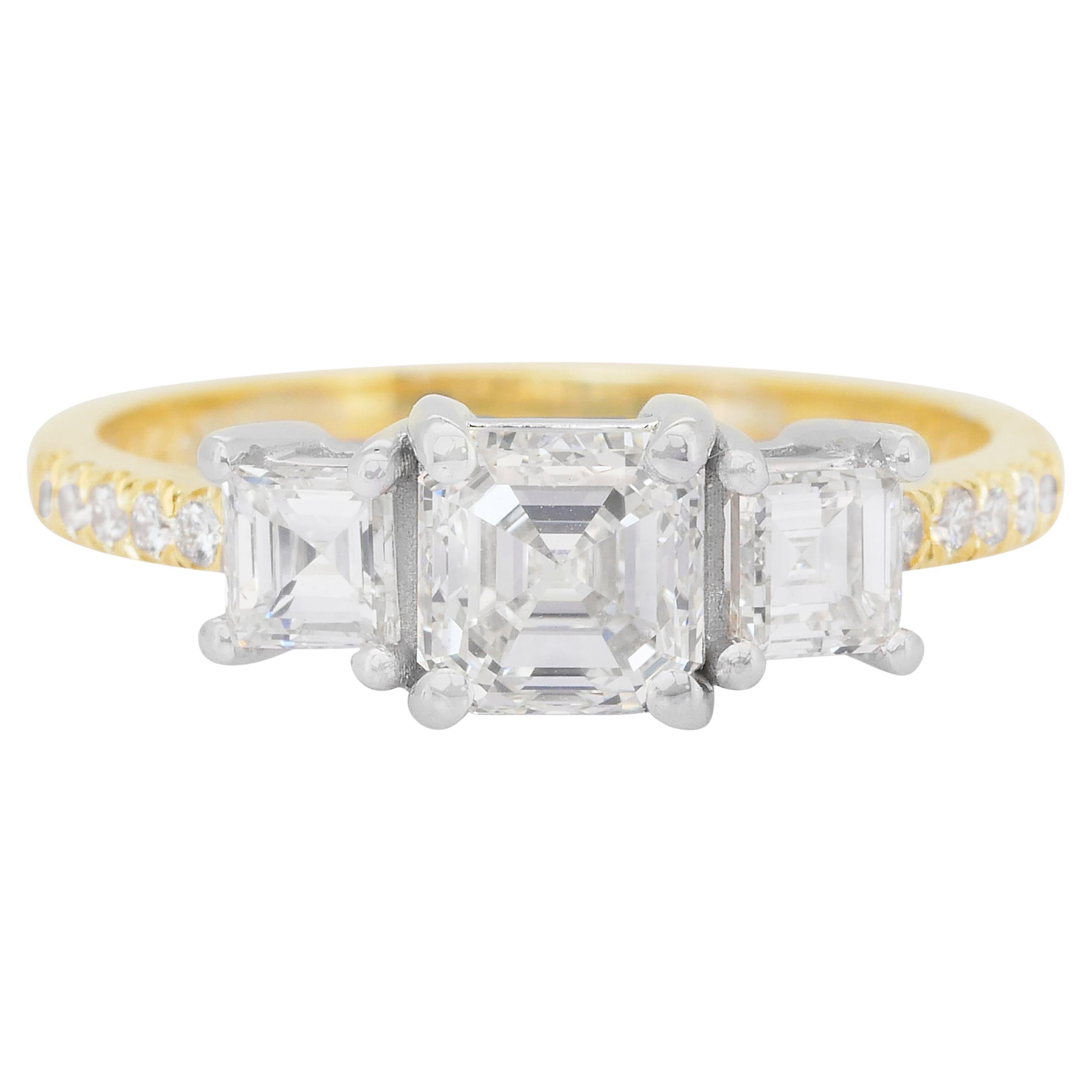 Luminous 1.54ct Diamonds 3-Stone Ring in 18k Yellow & White Gold - IGI Certified