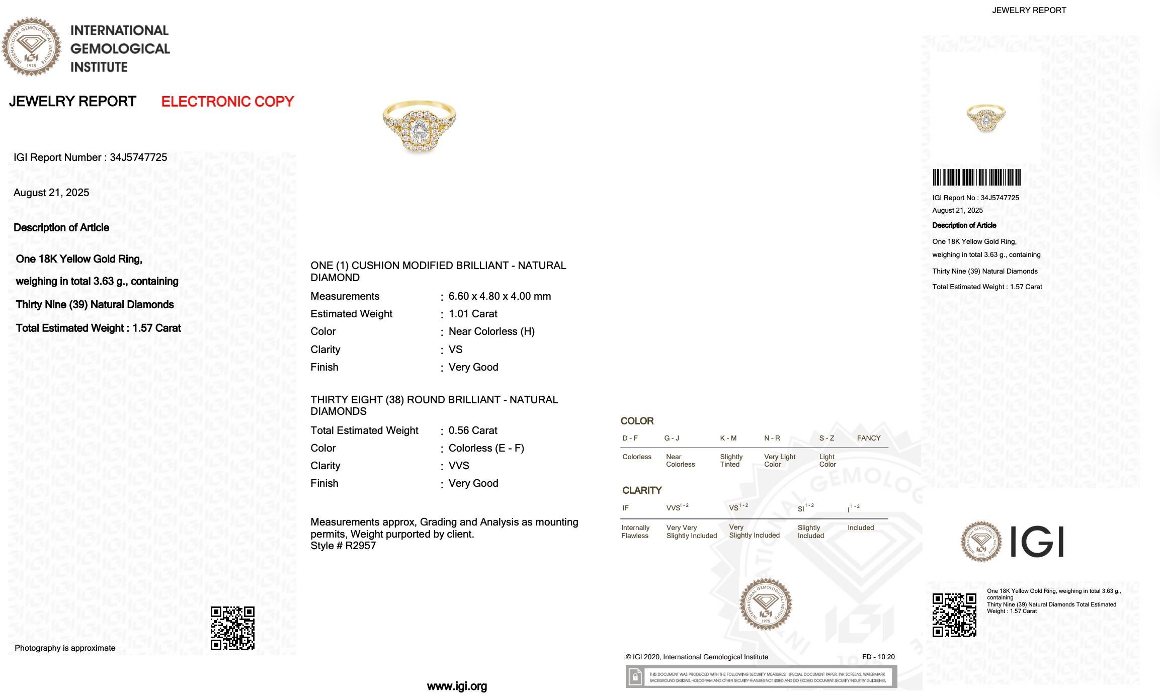 Anello aureola con diamanti Luminous da 1,57 carati in oro giallo 18 carati - Certificato IGI in vendita 1