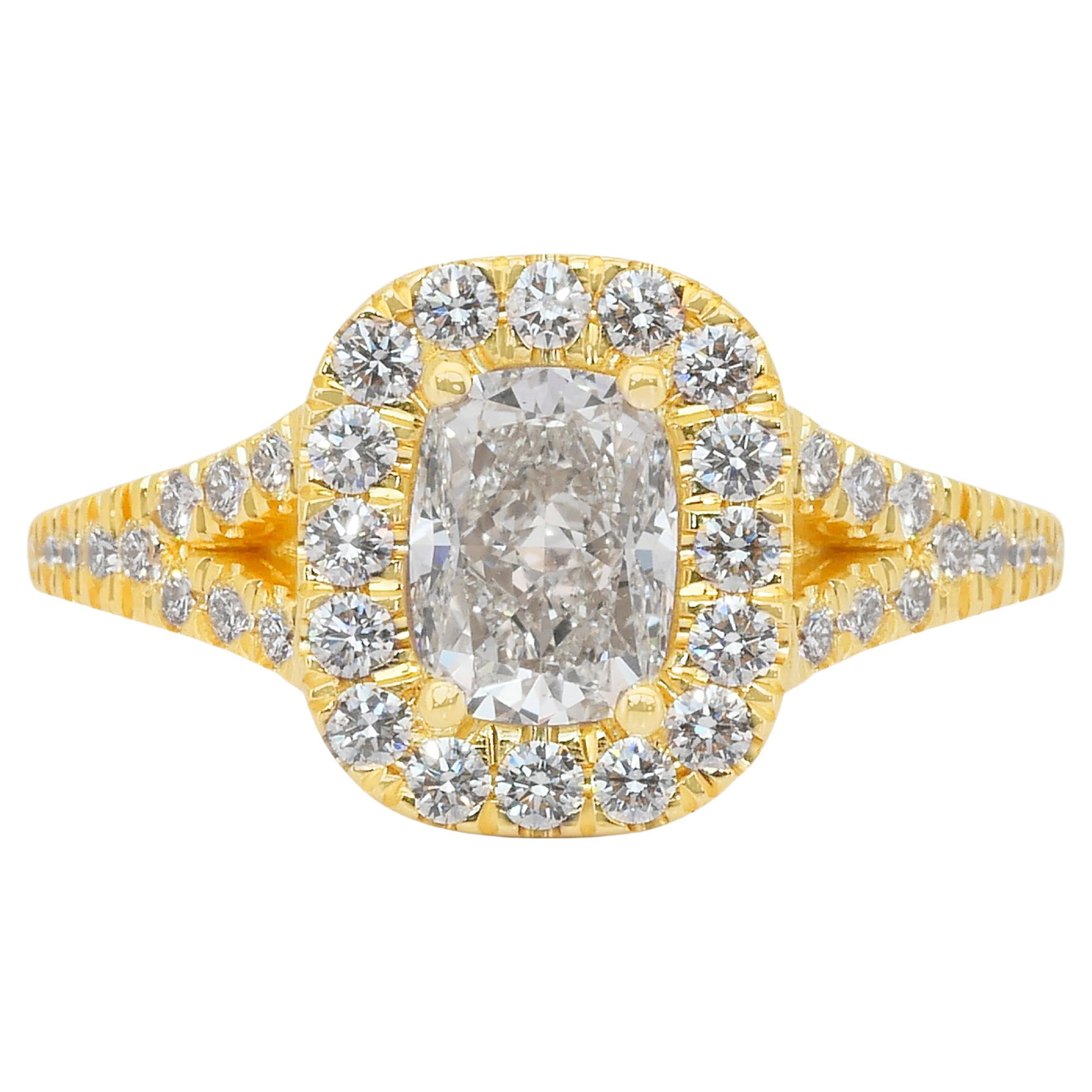 Anello aureola con diamanti Luminous da 1,57 carati in oro giallo 18 carati - Certificato IGI