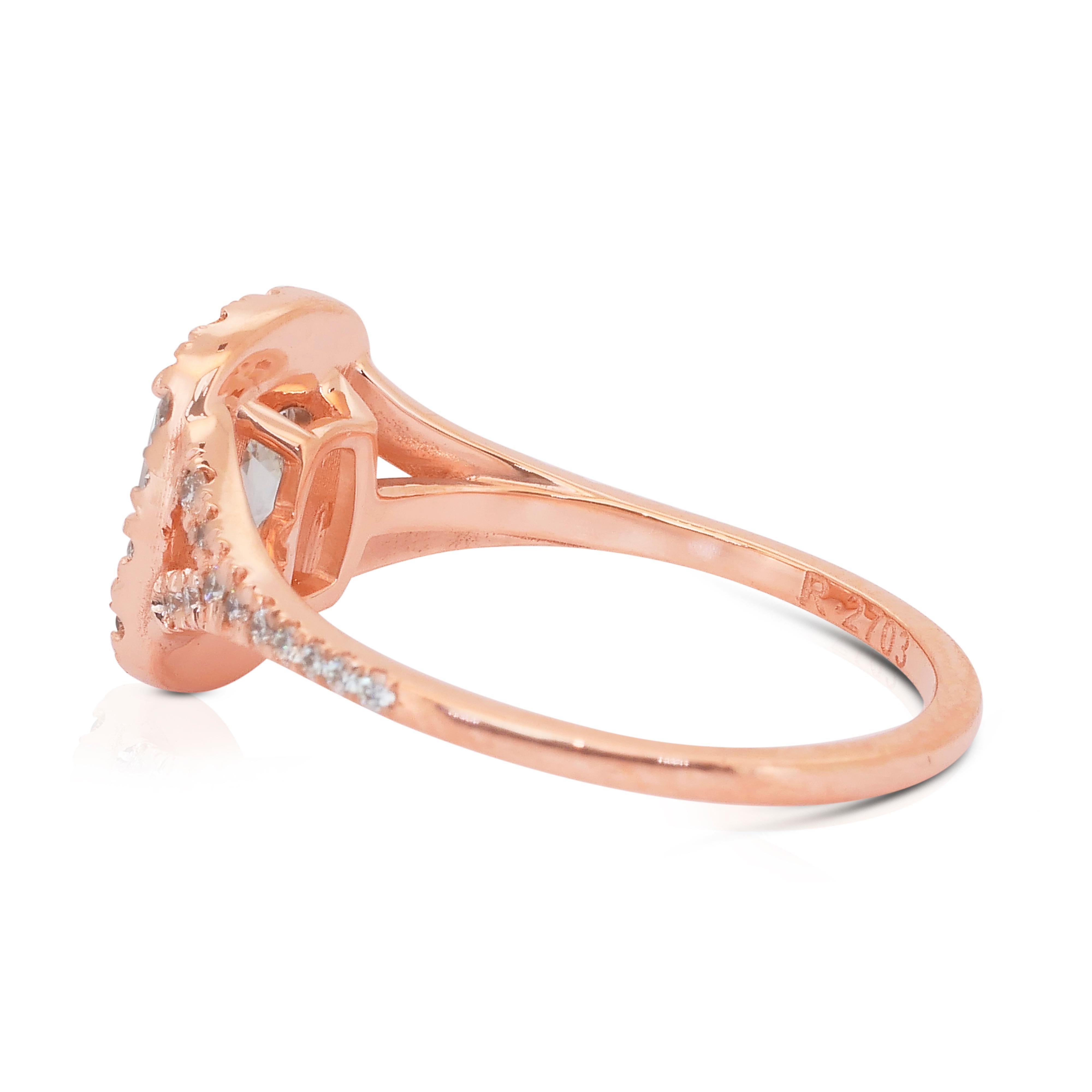 Women's Luminous 1.64ct Diamonds Halo Ring in 18k Rose Gold - IGI Certified For Sale