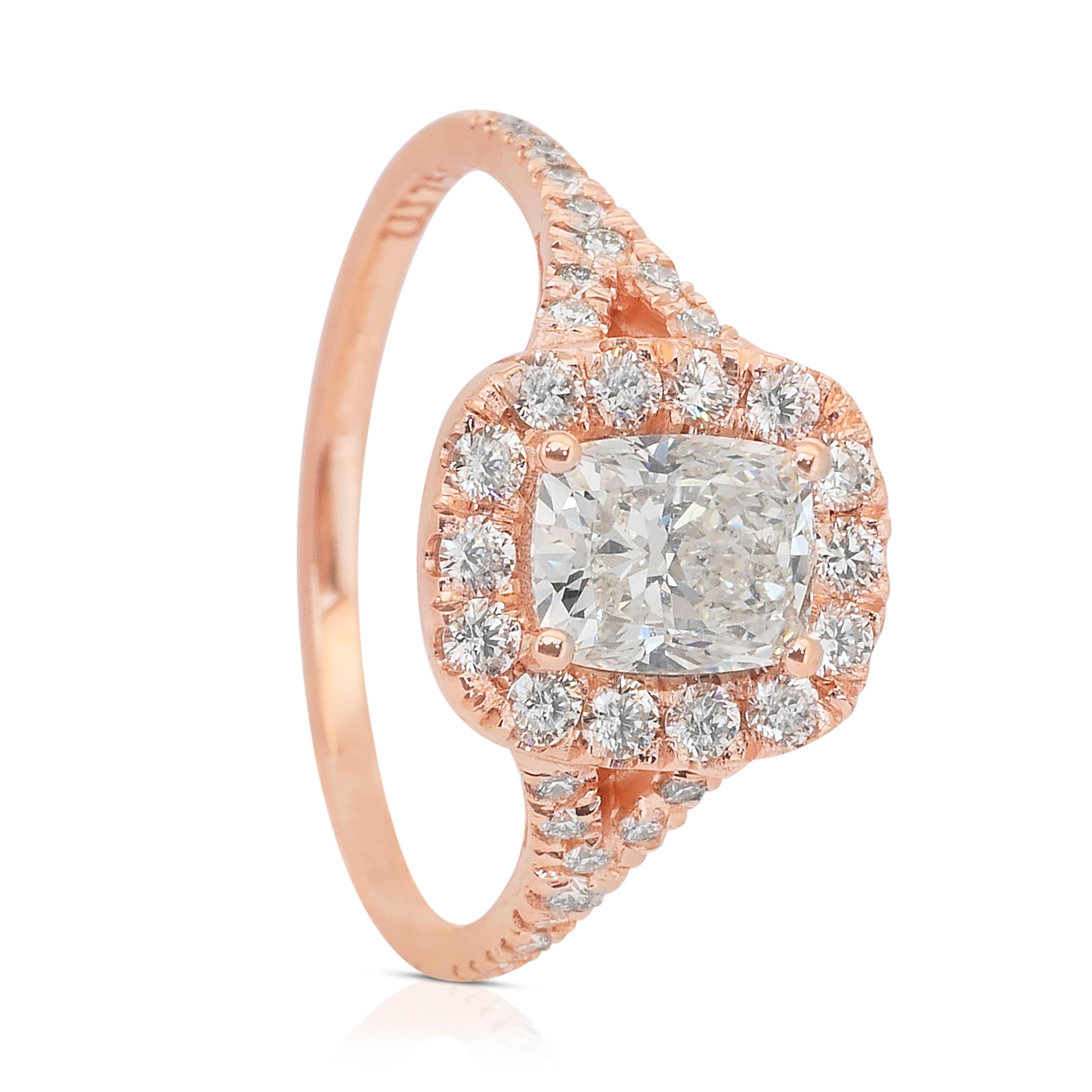 Luminous 1.64ct Diamonds Halo Ring in 18k Rose Gold - IGI Certified For Sale 3
